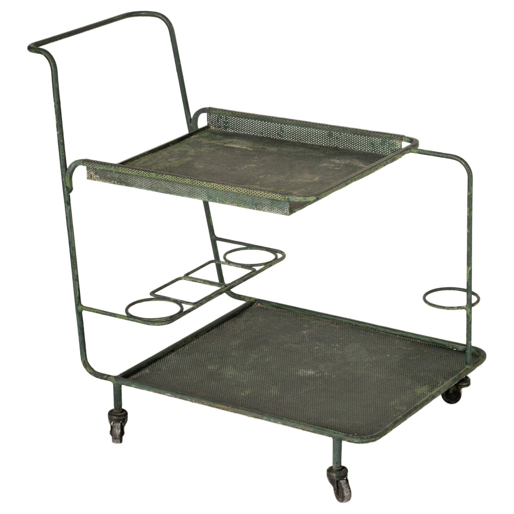 Mathieu Mategot Forest Green "Gin" Bar Cart - France 1960's