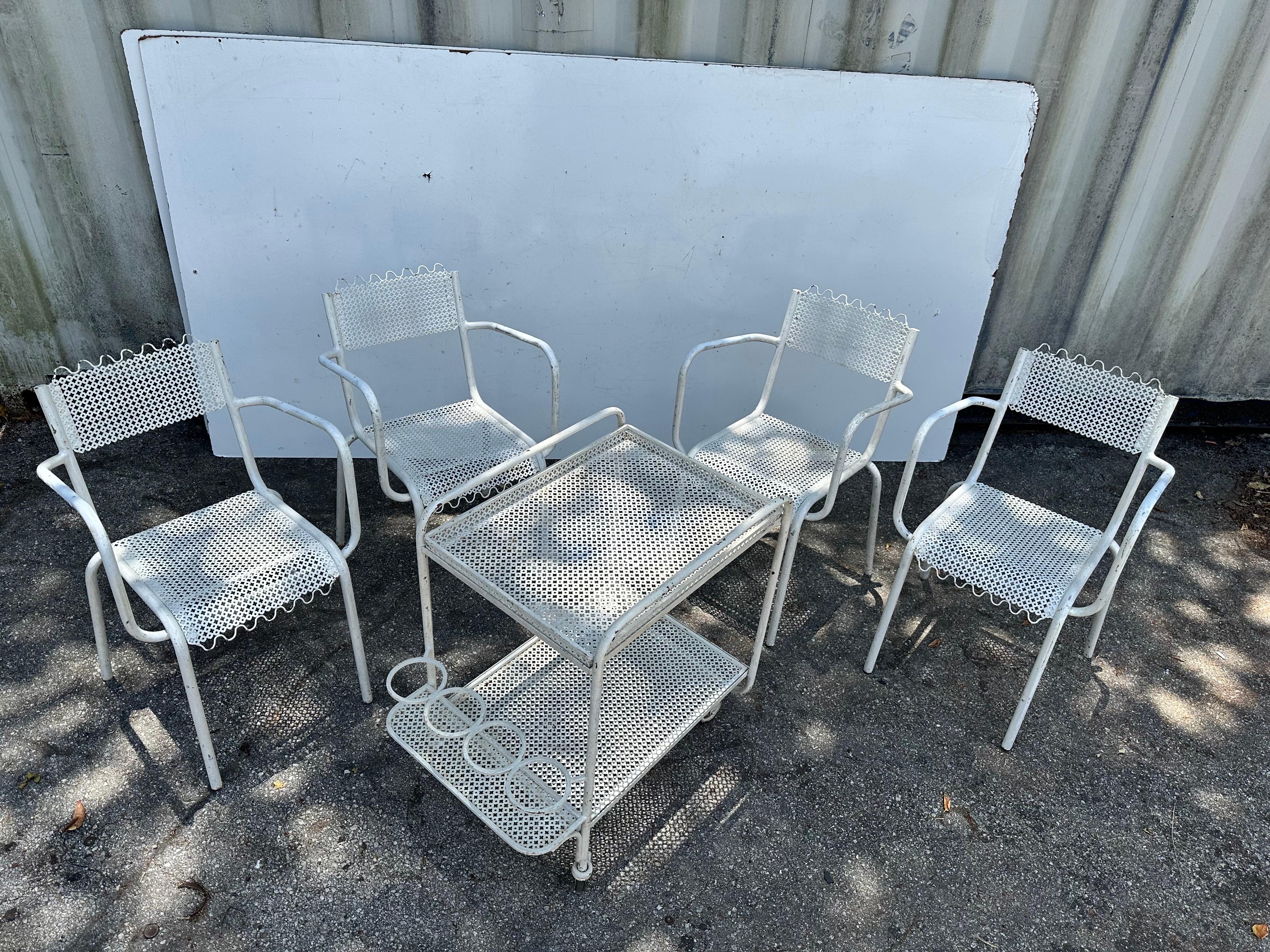 Mathieu Mategot Garden Set 4 armchair and 1 Bar Cart For Sale 3