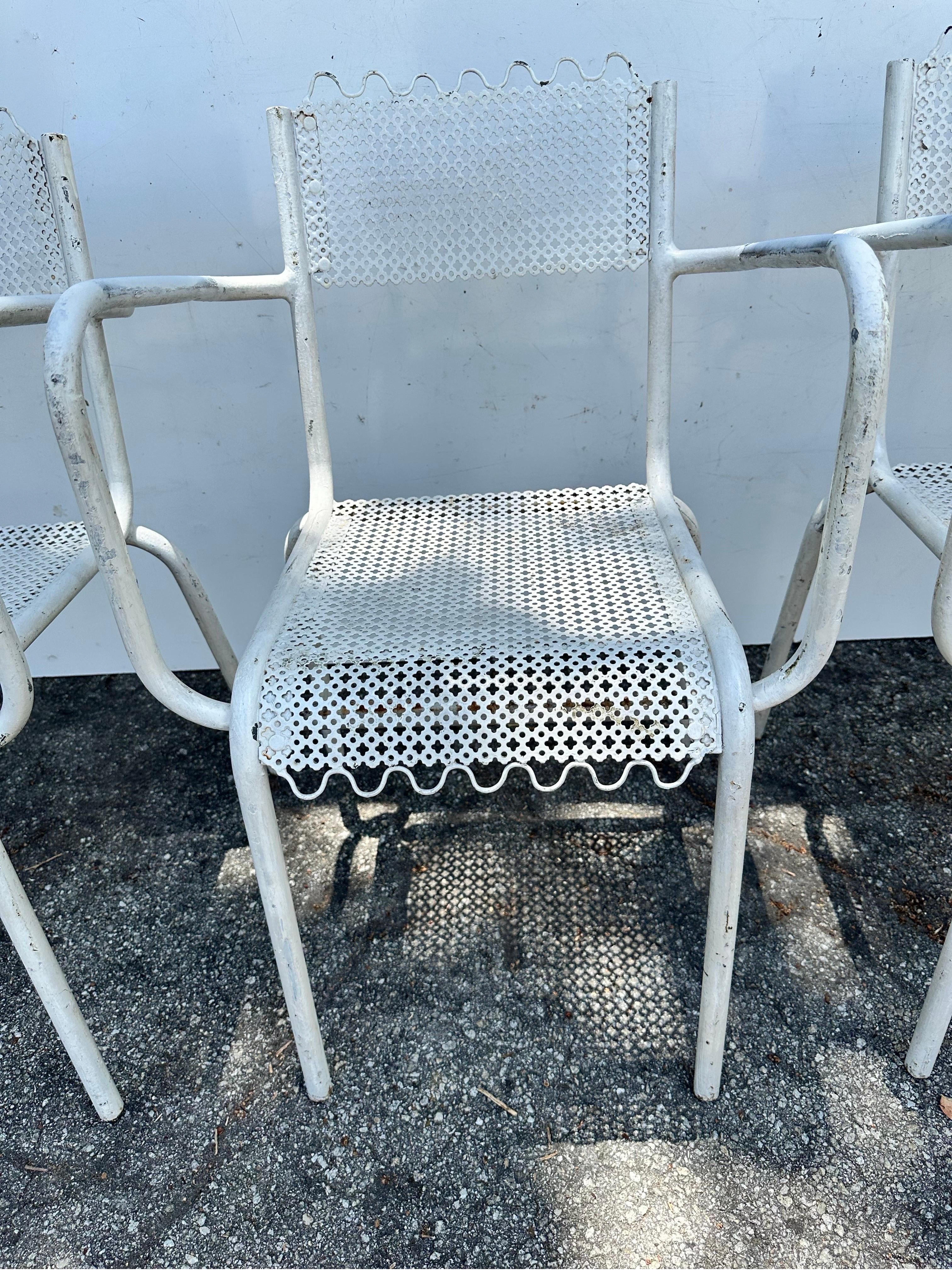 Mathieu Mategot Garden Set 4 armchair and 1 Bar Cart In Distressed Condition For Sale In Miami, FL