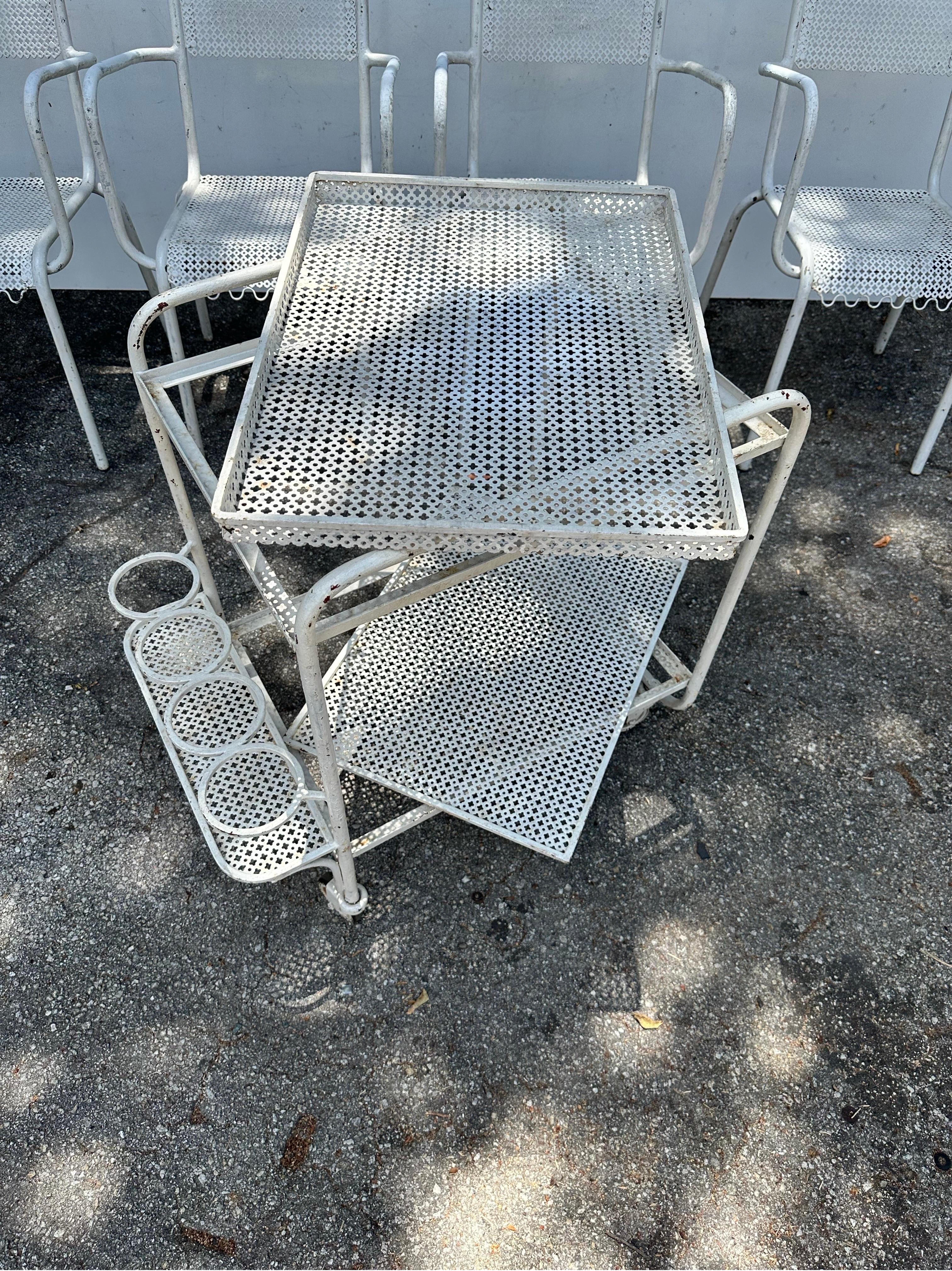 Mid-20th Century Mathieu Mategot Garden Set 4 armchair and 1 Bar Cart For Sale