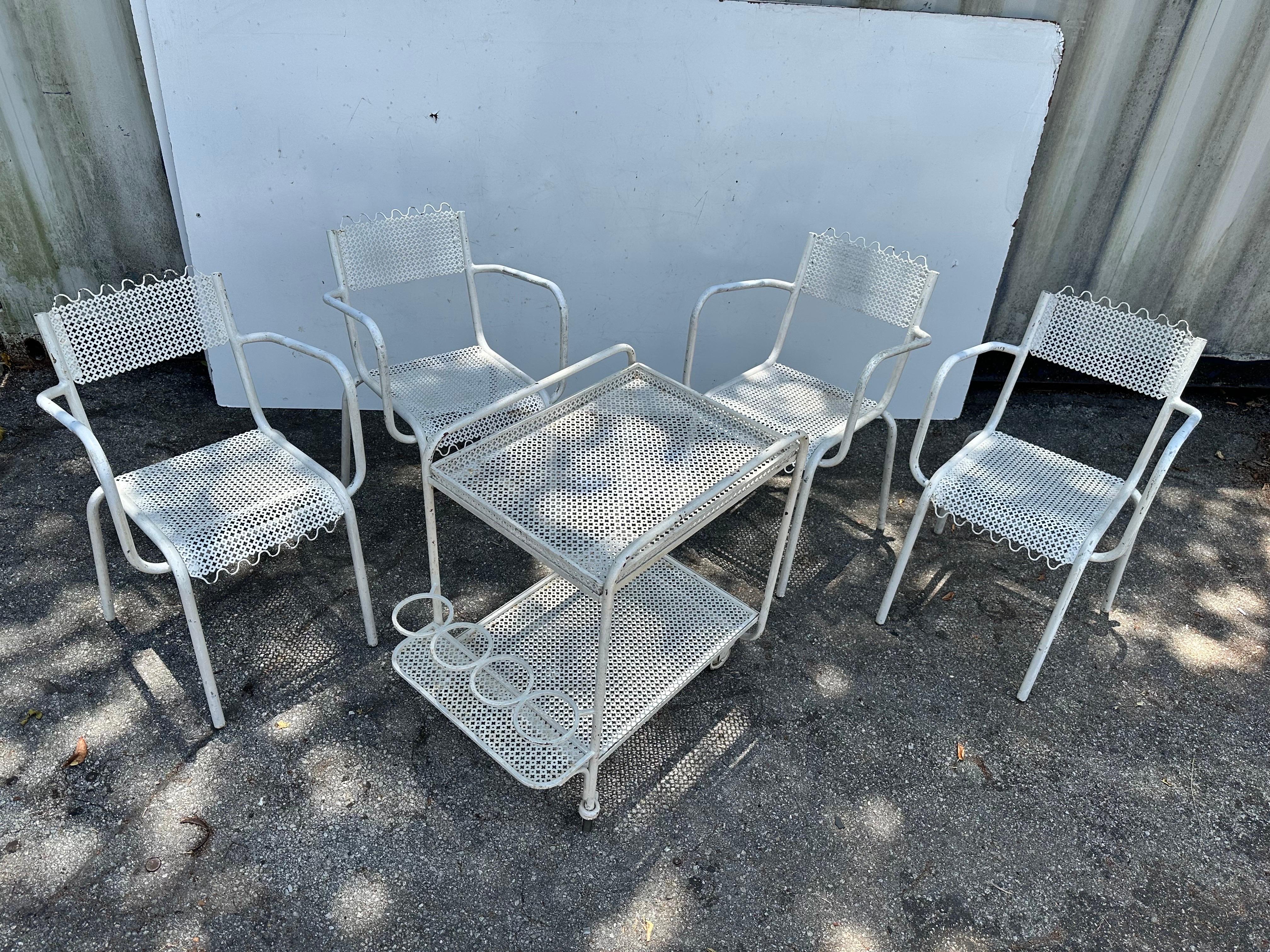 Mathieu Mategot Garden Set 4 armchair and 1 Bar Cart For Sale 2