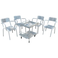 Mathieu Mategot Garden Set 4 armchair and 1 Bar Cart