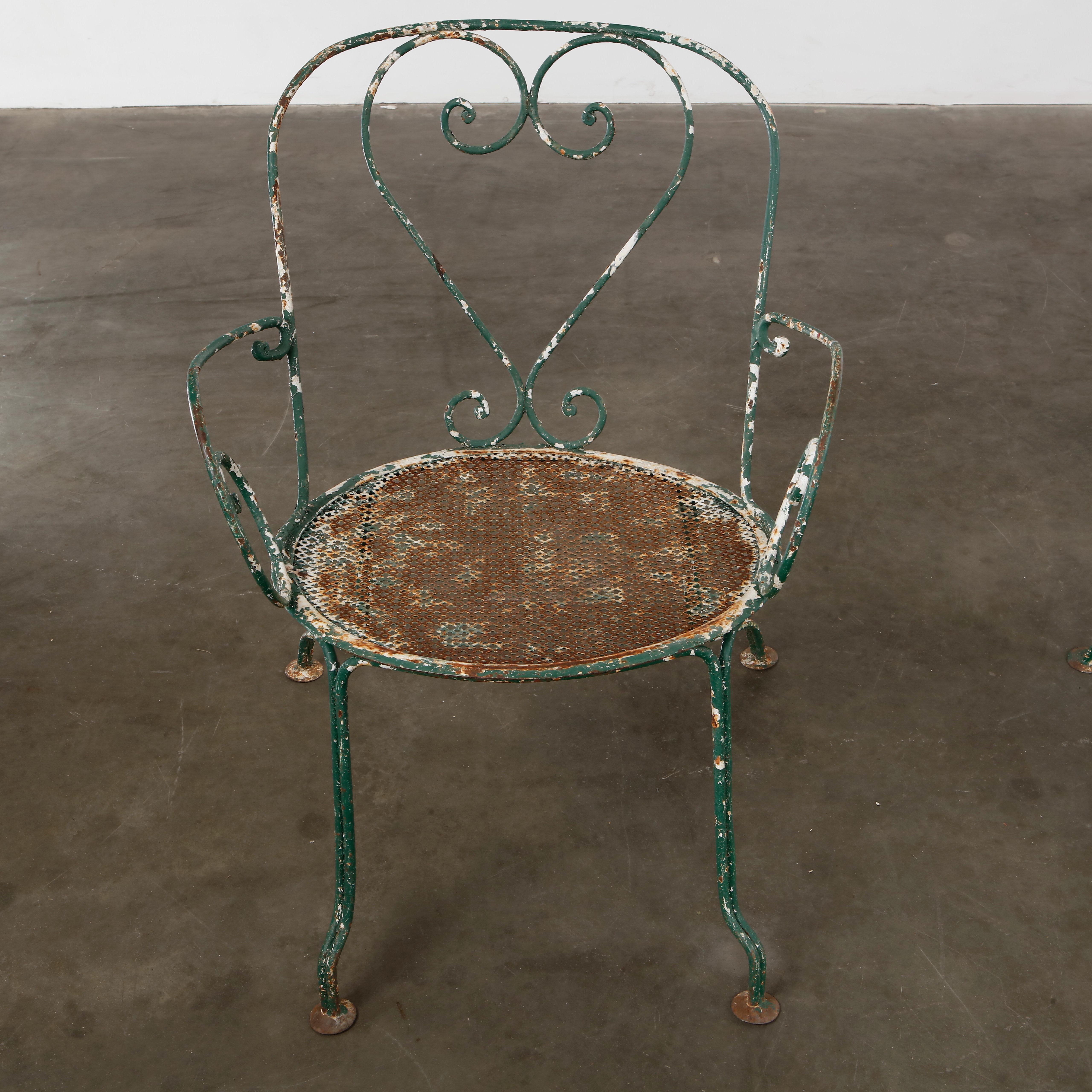 Mid-20th Century Mathieu Mategot, Green Outdoor Perforated Dining Set, 1950s For Sale