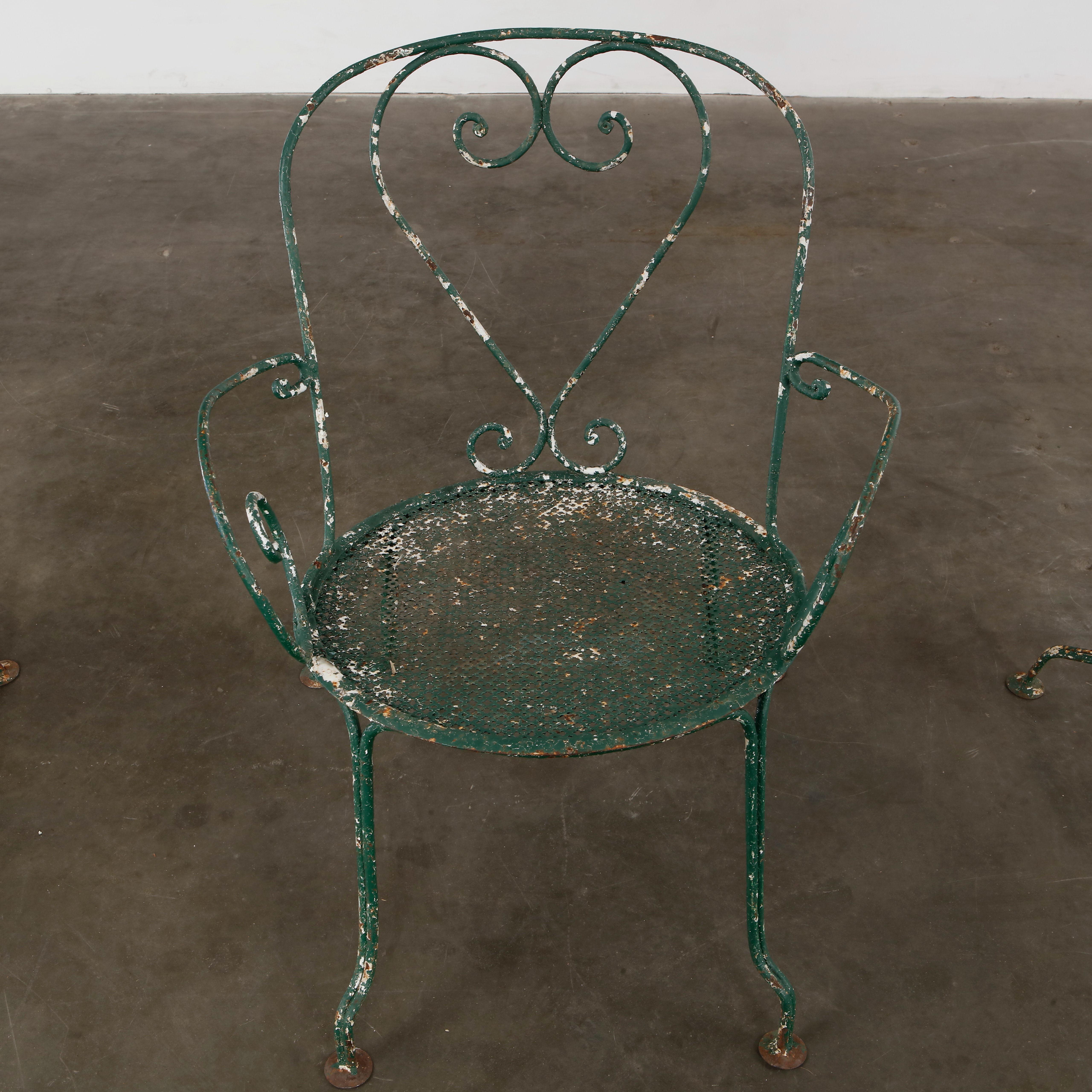 Metal Mathieu Mategot, Green Outdoor Perforated Dining Set, 1950s For Sale