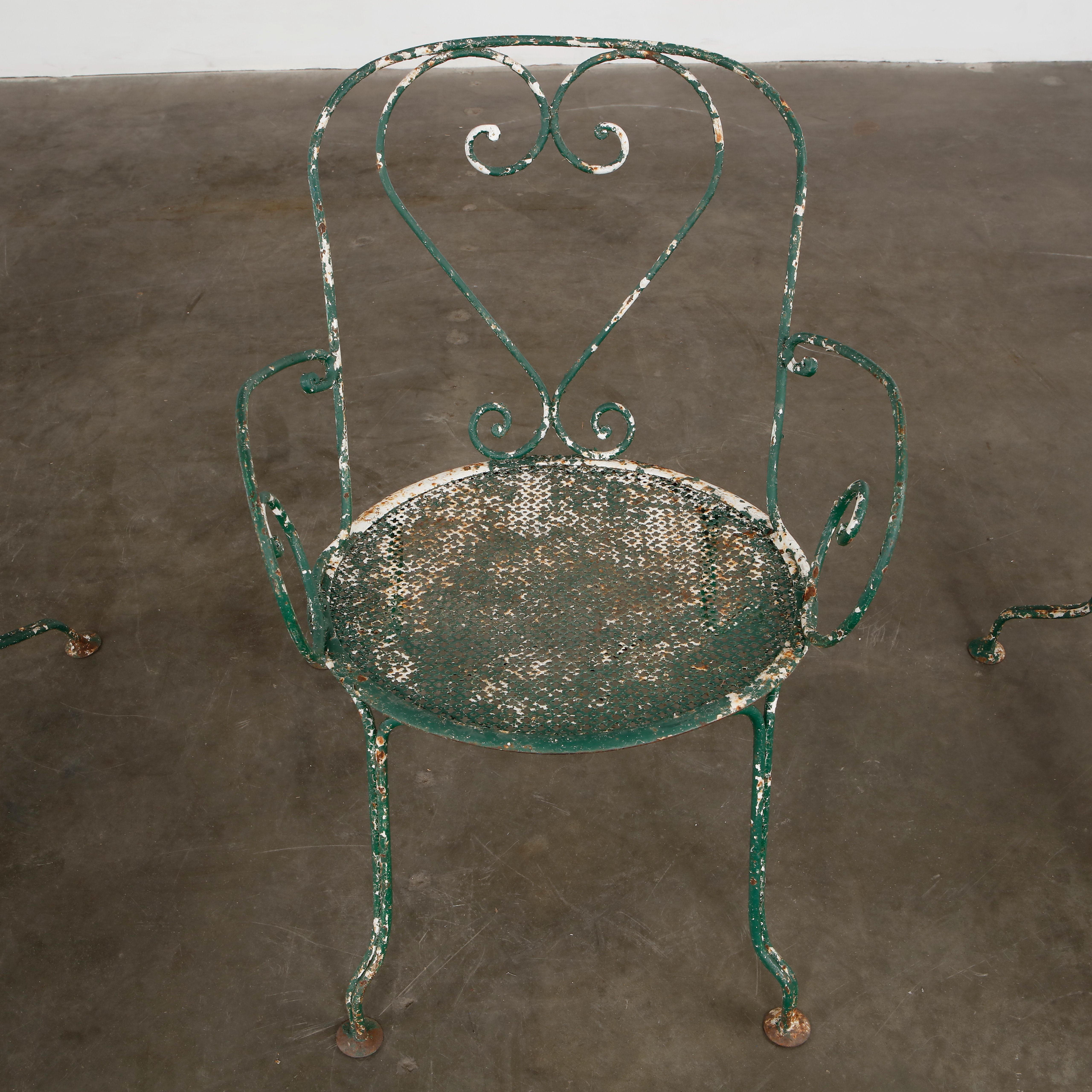 Mathieu Mategot, Green Outdoor Perforated Dining Set, 1950s For Sale 1