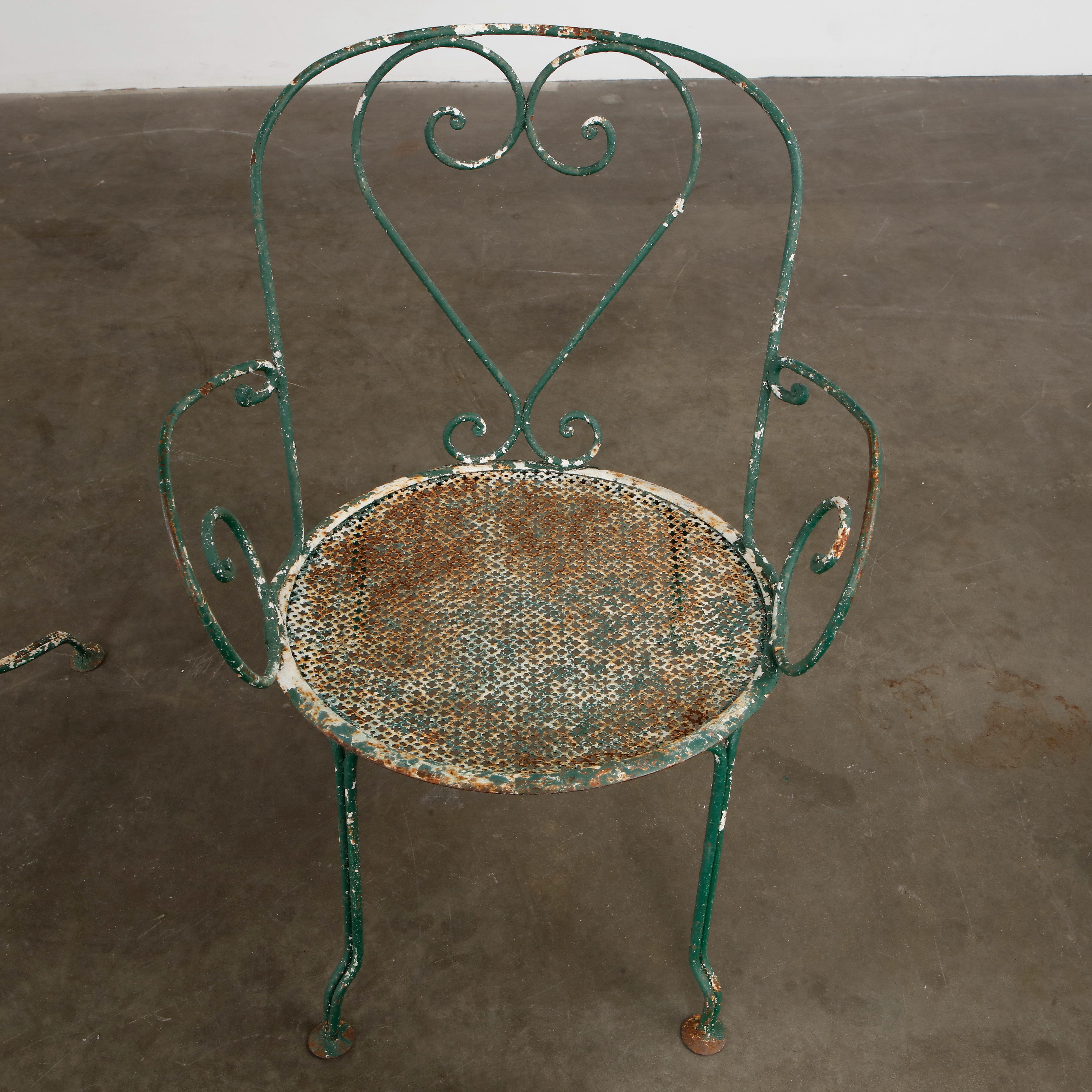 Mathieu Mategot, Green Outdoor Perforated Dining Set, 1950s For Sale 2