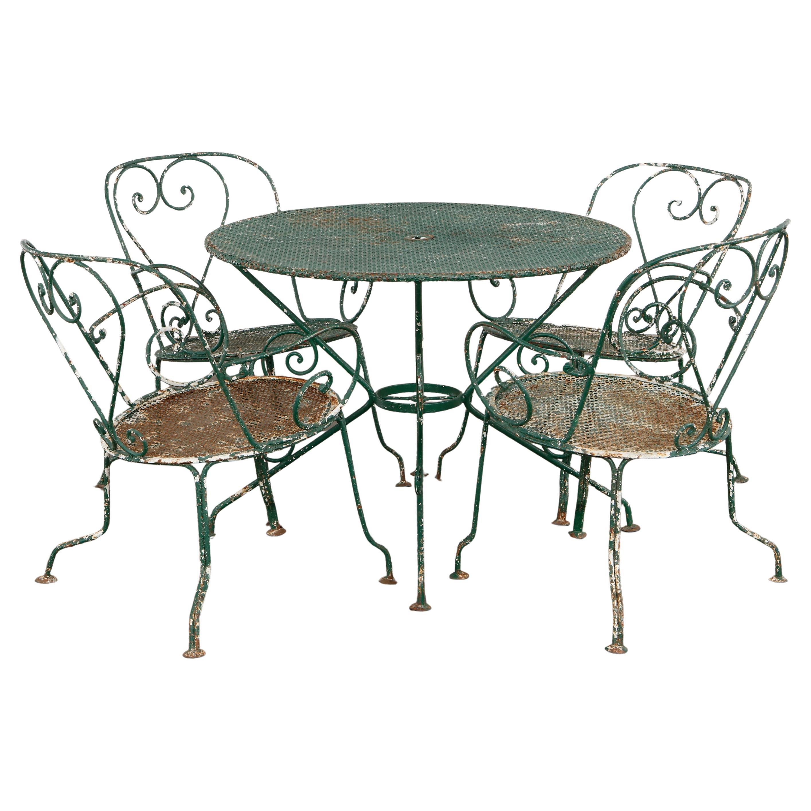 Mathieu Mategot, Green Outdoor Perforated Dining Set, 1950s For Sale