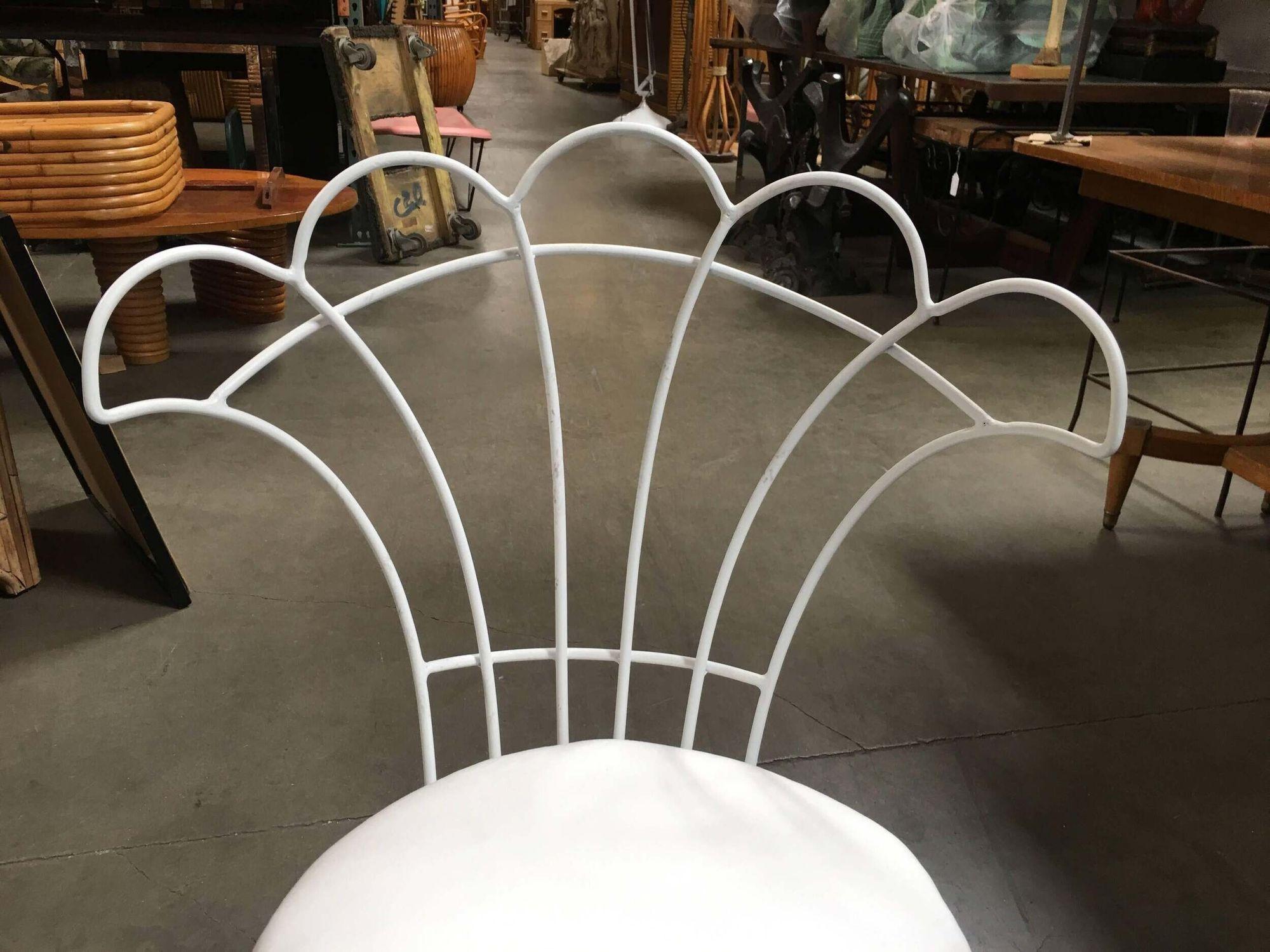 Mathieu Mategot Inspired French Wrought Iron Fan Back Patio Chairs, Set of Four In Excellent Condition For Sale In Van Nuys, CA