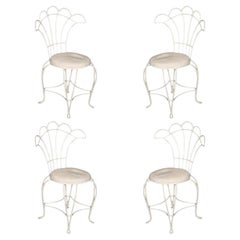Vintage Mathieu Mategot Inspired French Wrought Iron Fan Back Patio Chairs, Set of Four