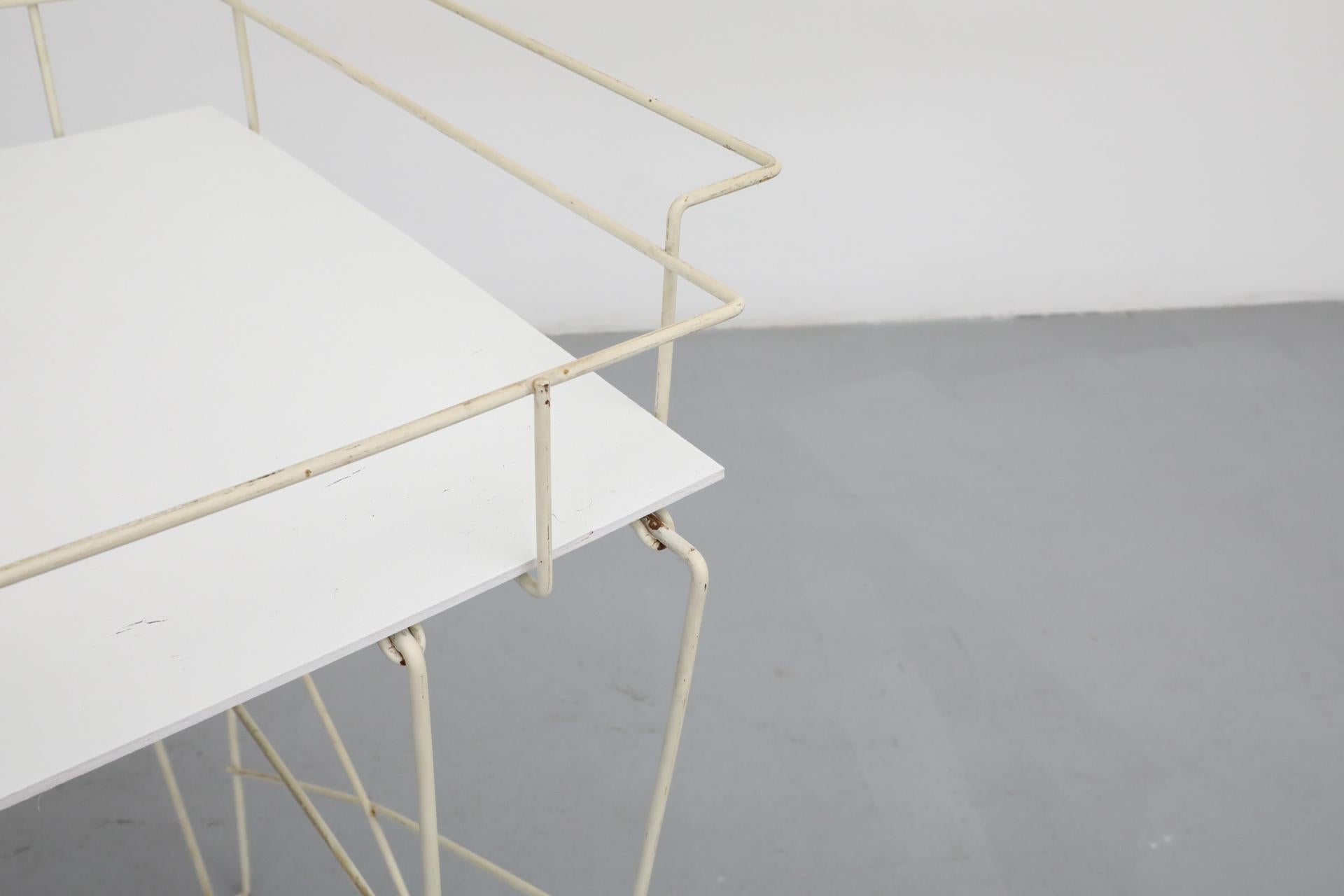 Mathieu Mategot Inspired Wire Frame Rolling Flower Cart with Plywood Tray For Sale 4