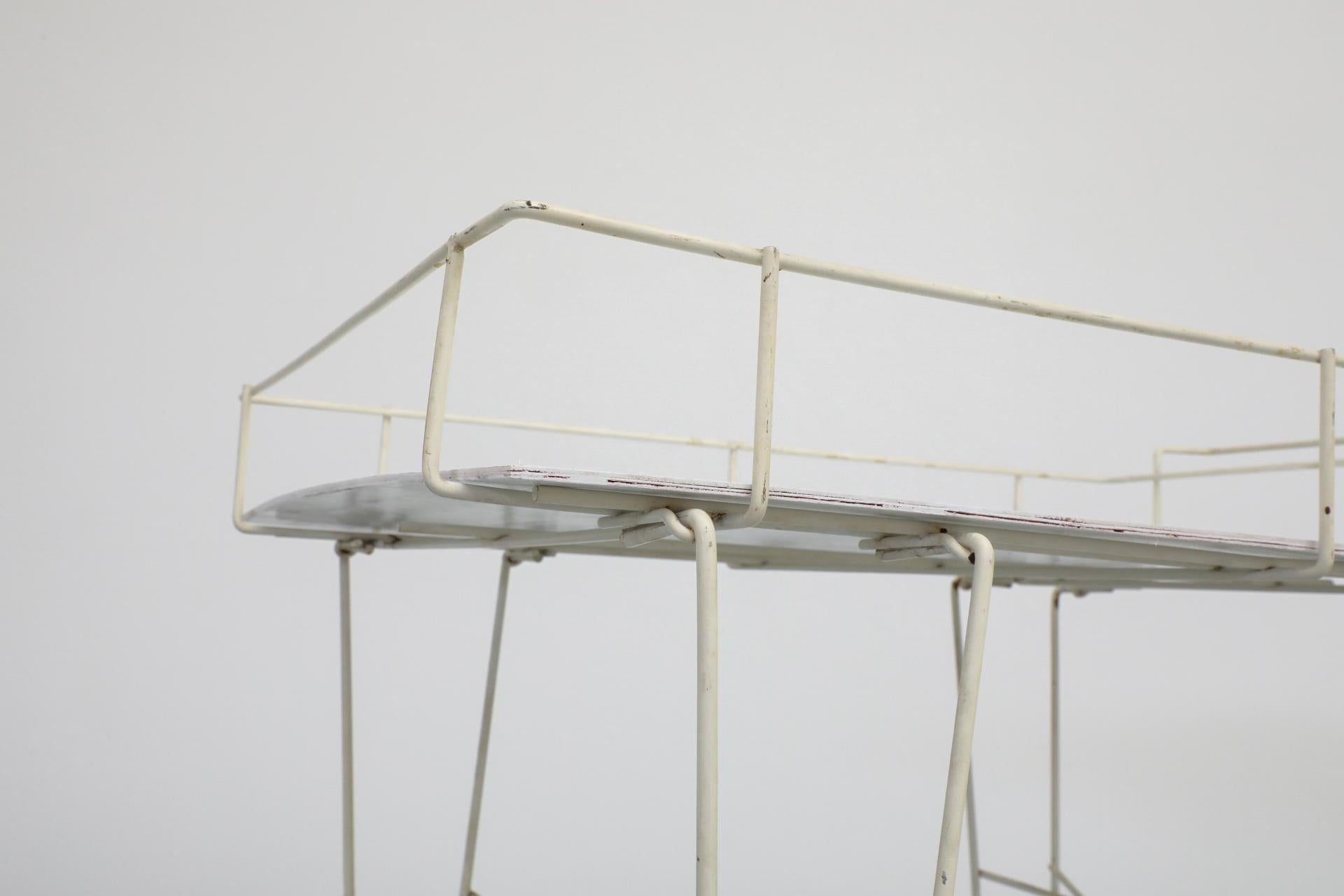 Mathieu Mategot Inspired Wire Frame Rolling Flower Cart with Plywood Tray For Sale 5
