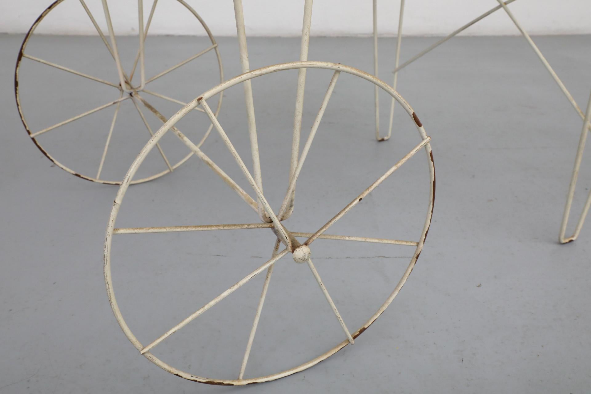 Mathieu Mategot Inspired Wire Frame Rolling Flower Cart with Plywood Tray For Sale 6