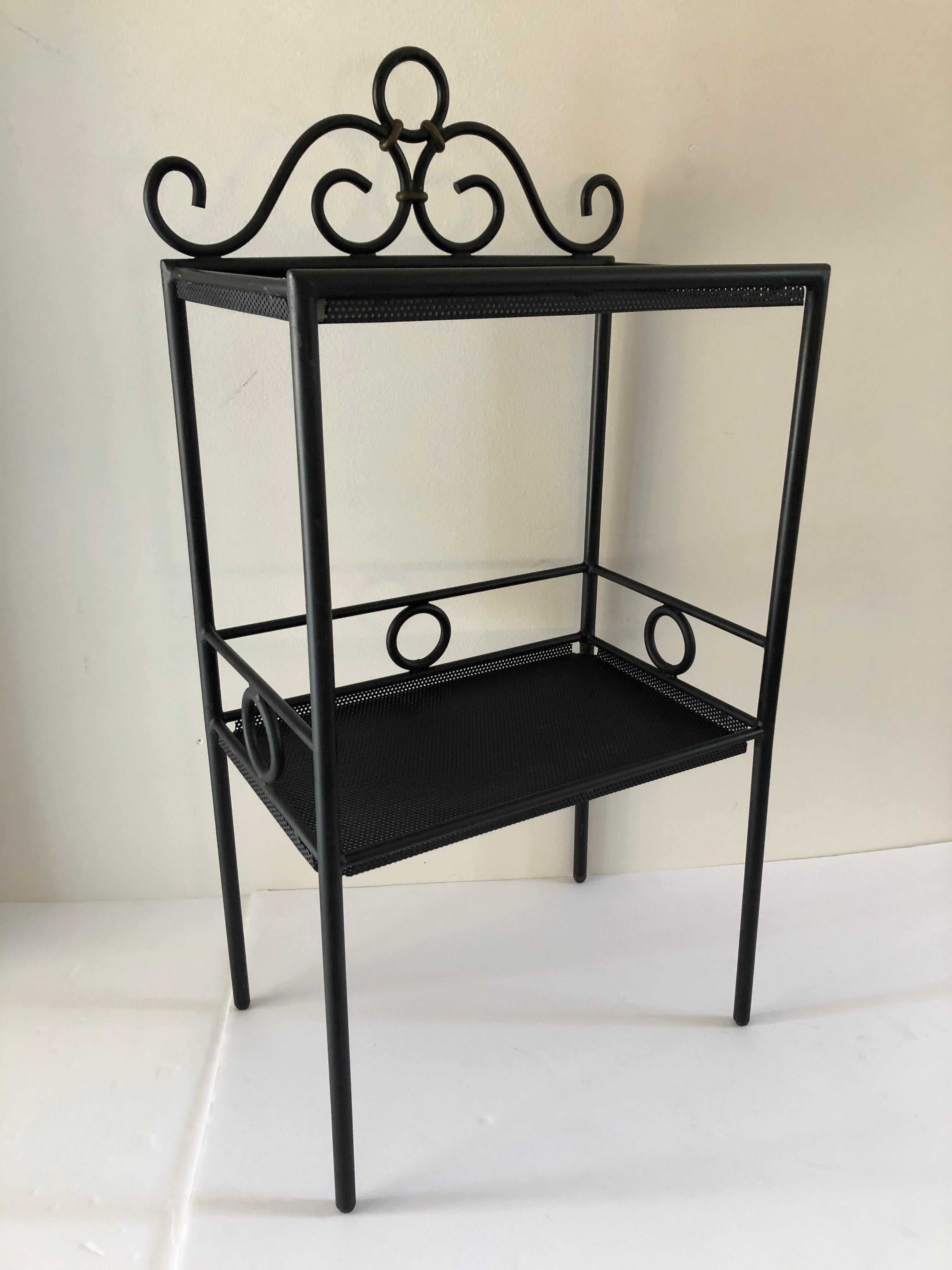 French Mathieu Matégot Iron and Bronze Petite Two Tier Stand or Shelf Display For Sale