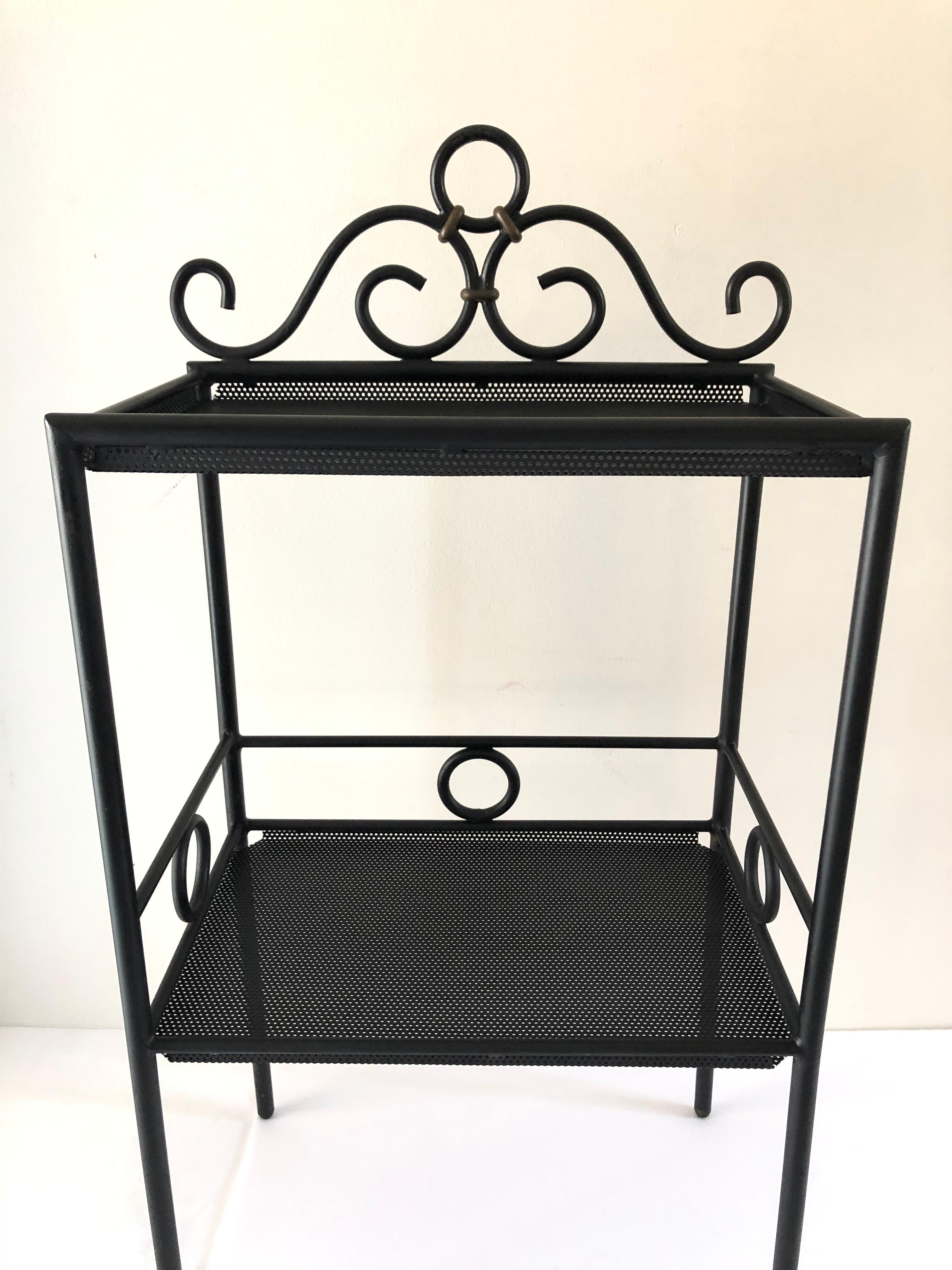 20th Century Mathieu Matégot Iron and Bronze Petite Two Tier Stand or Shelf Display For Sale