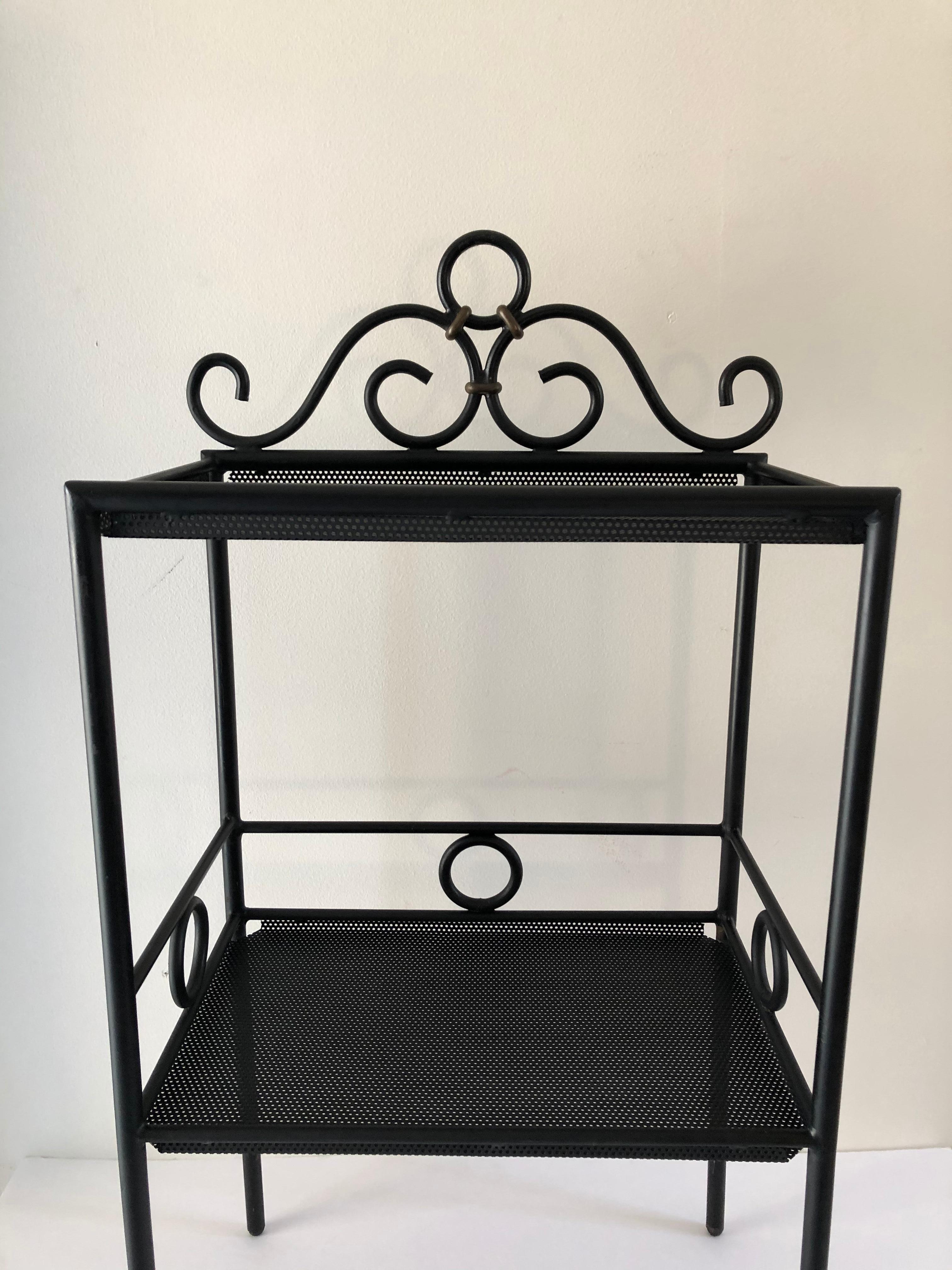 Mathieu Matégot Iron and Bronze Petite Two Tier Stand or Shelf Display For Sale 1