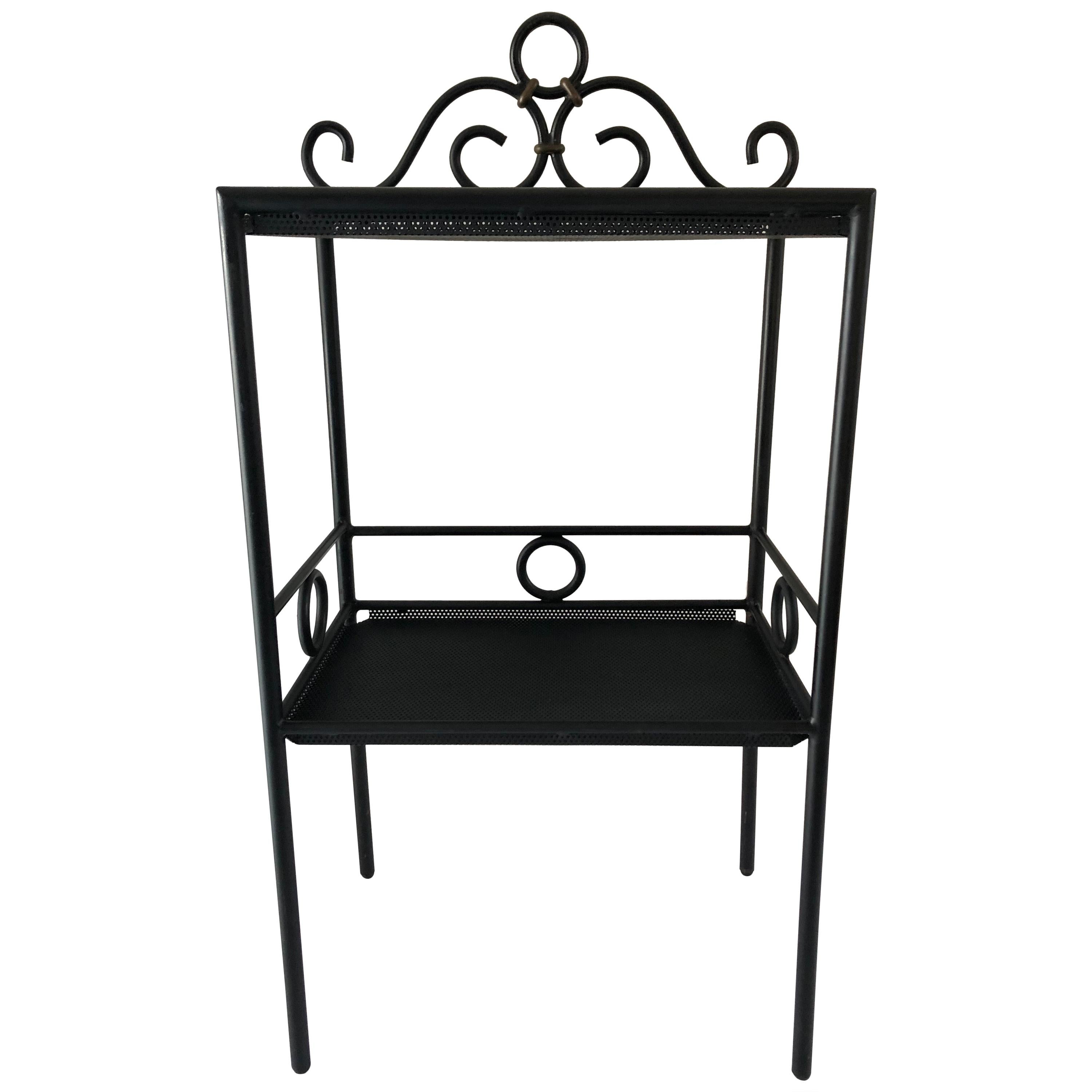 Vintage Mategot Style 3 Tier Pierced Black Metal Wall Hung or Counter Top Shelf 