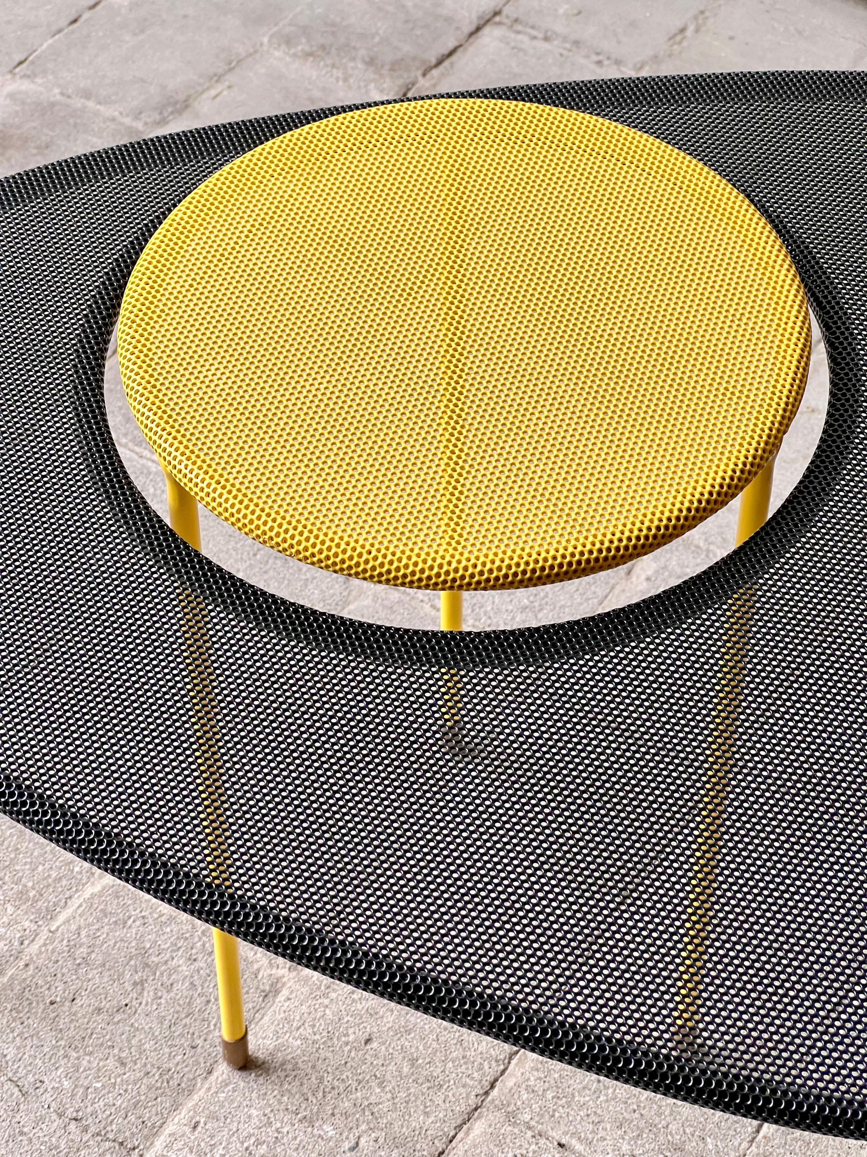 Mid-Century Modern Mathieu Mategot Kangaroo side tables, set of two in black & yellow, for Gubi For Sale