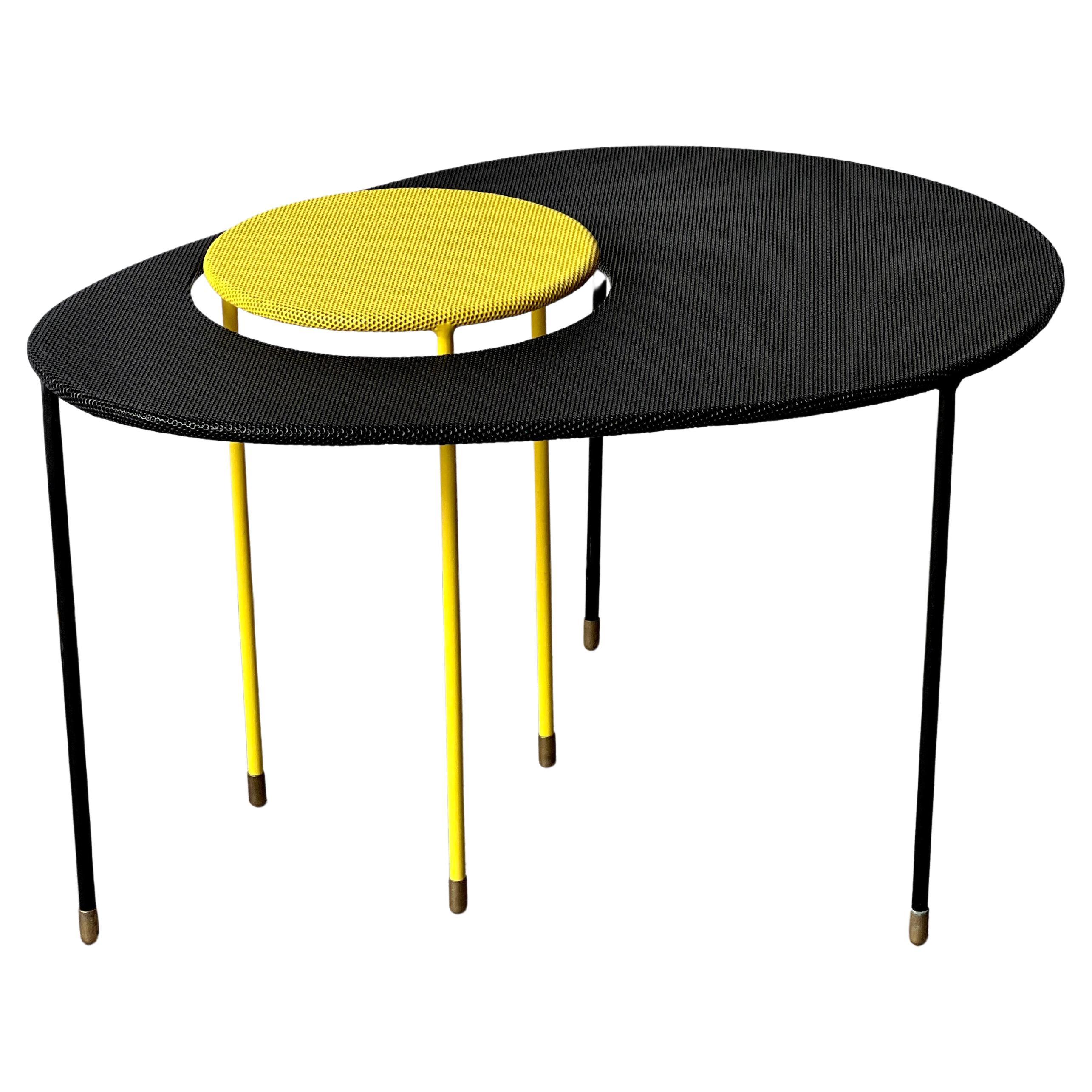 Mathieu Mategot Kangaroo side tables, set of two in black & yellow, for Gubi For Sale