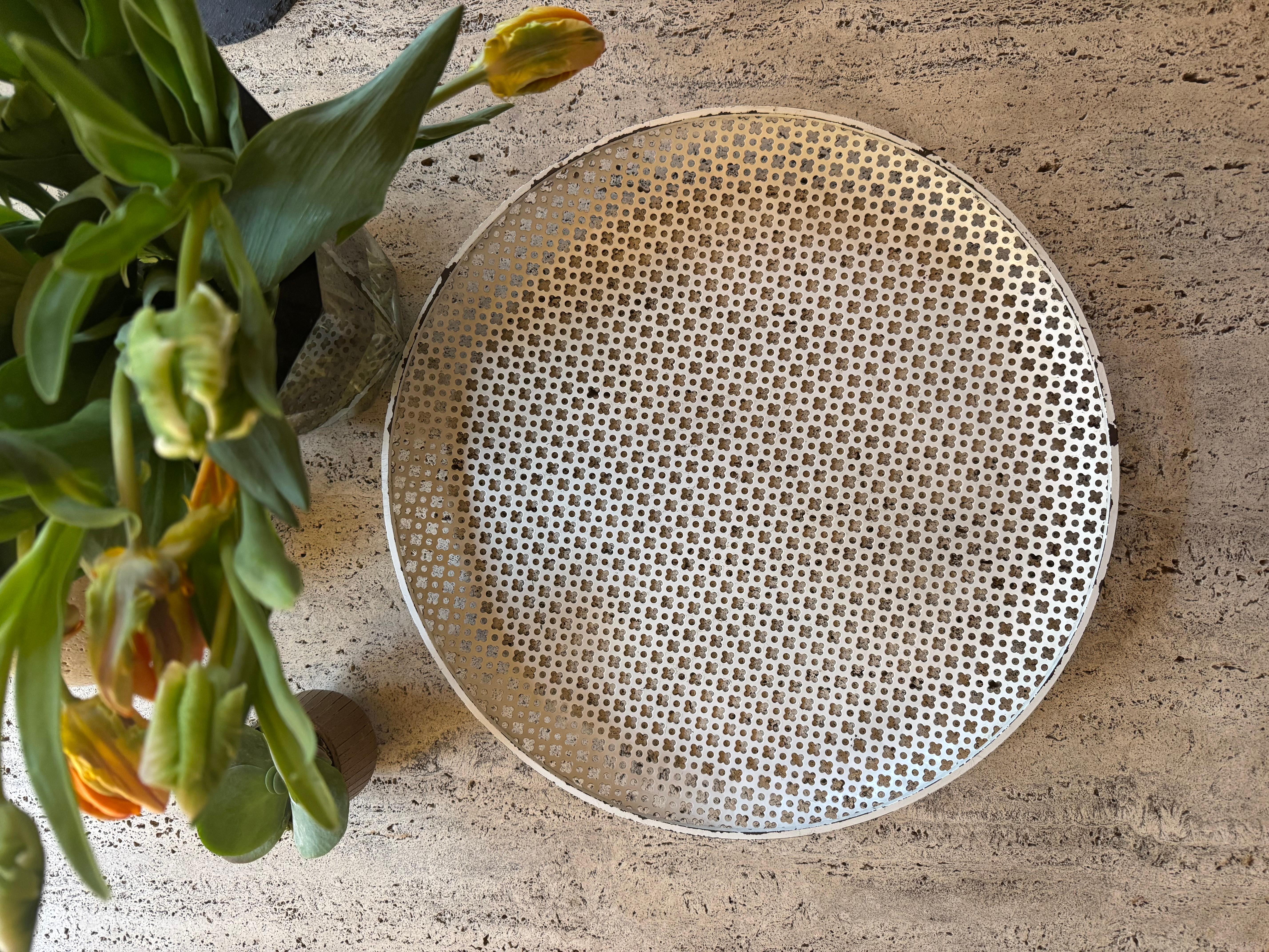 Great example of a very large pierced metal tray by Mathieu Mategot. Minor paint loss. Original paint.