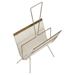 Mathieu Matégot Magazine Rack, Brass and Perforated Ivory Iron, France 1950s