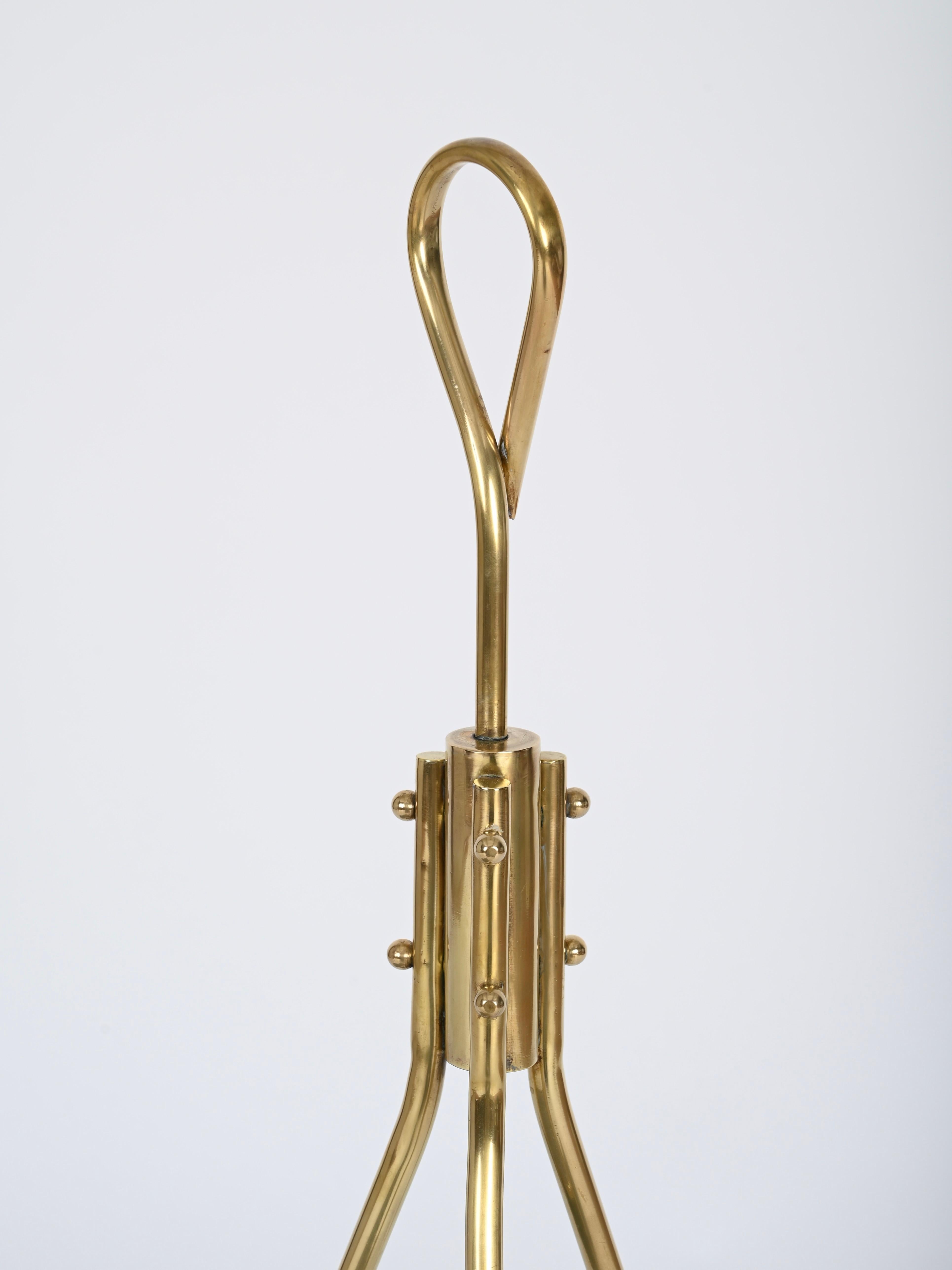 Mathieu Matégot Magazine Rack in Brass and Decorated Green Iron, France 1950s For Sale 3