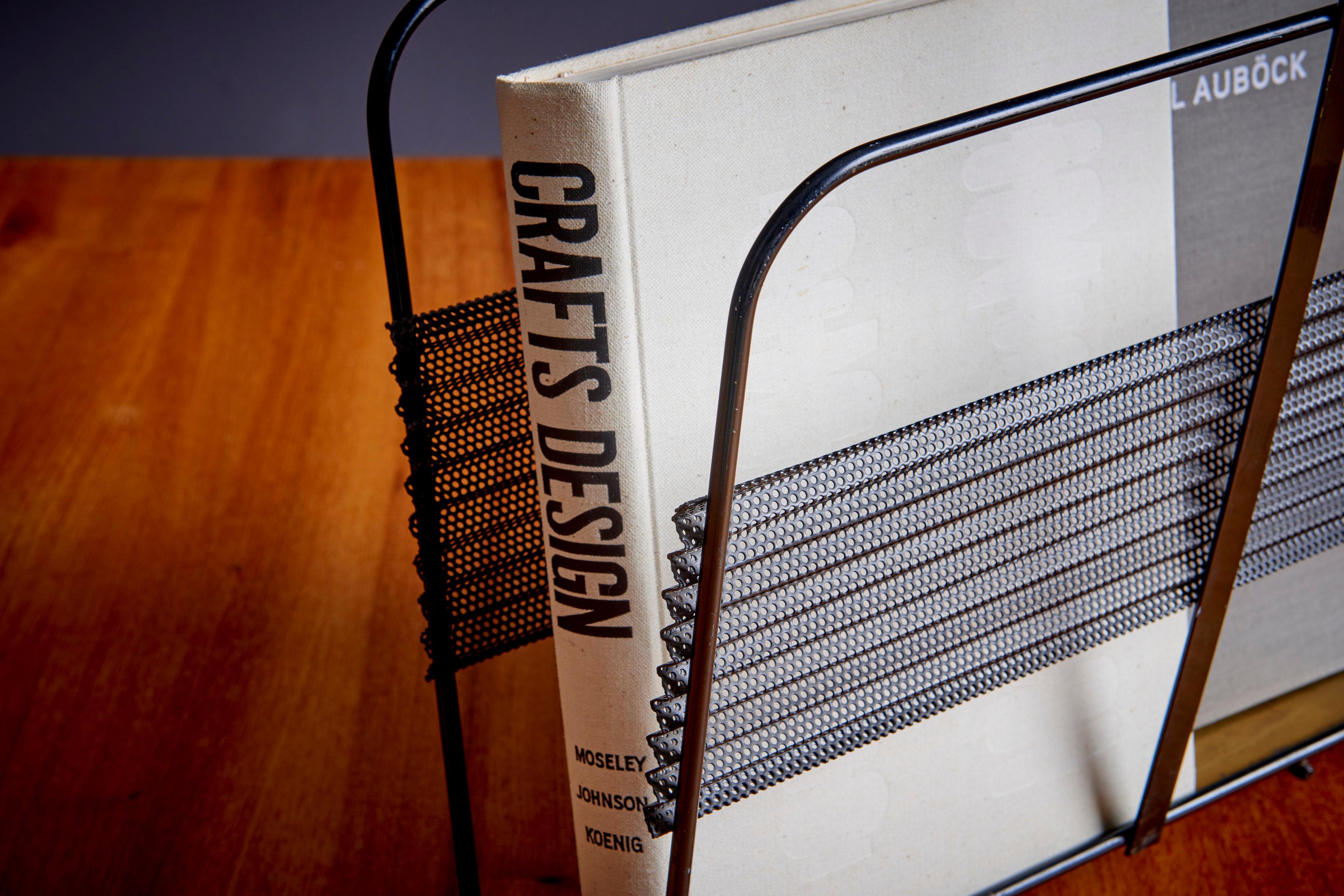 Mathieu Matégot Magazine Rack or Stand or Tray in Black and Brass France, 1950s In Good Condition For Sale In Berlin, DE