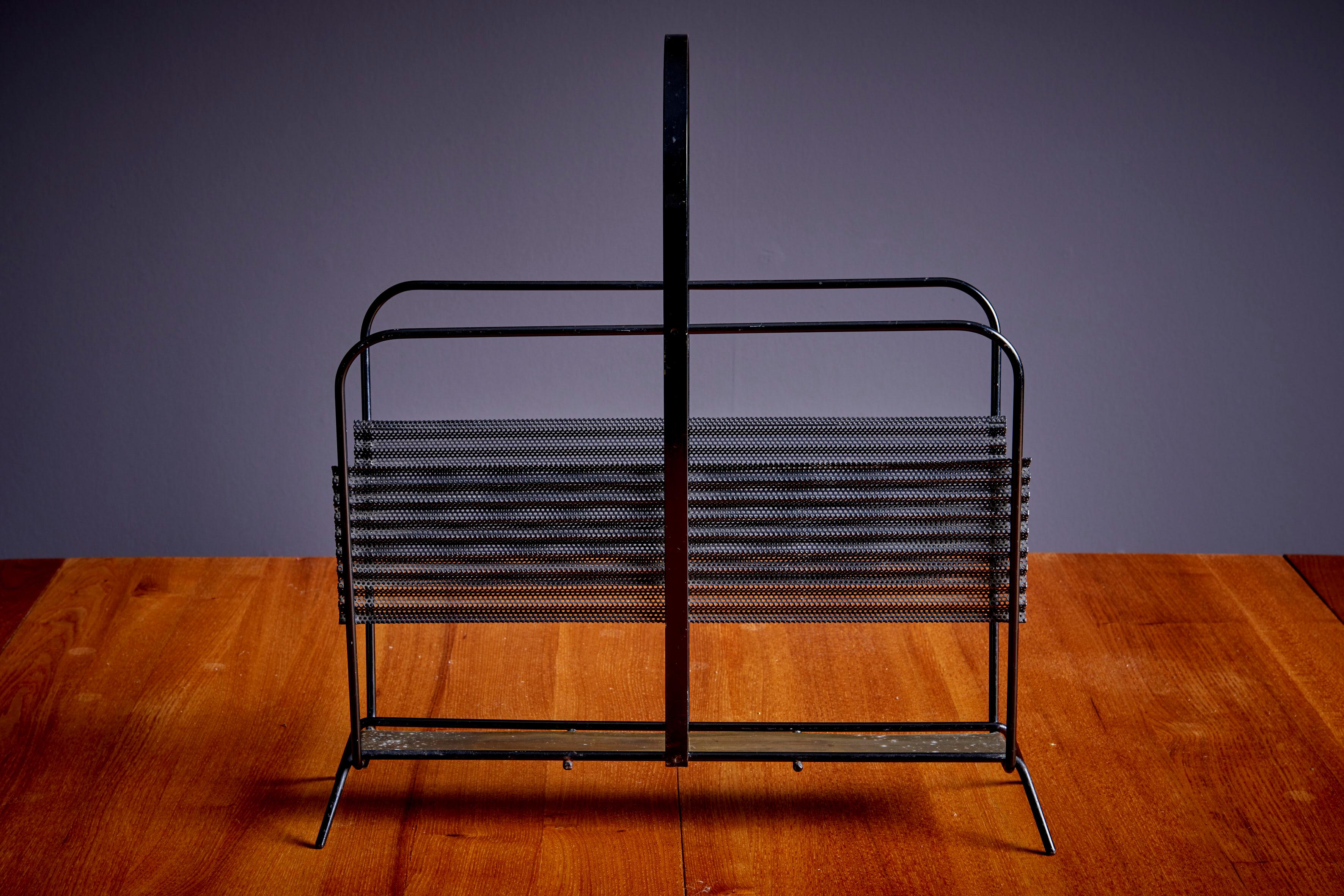 Mid-20th Century Mathieu Matégot Magazine Rack or Stand or Tray in Black and Brass France, 1950s For Sale