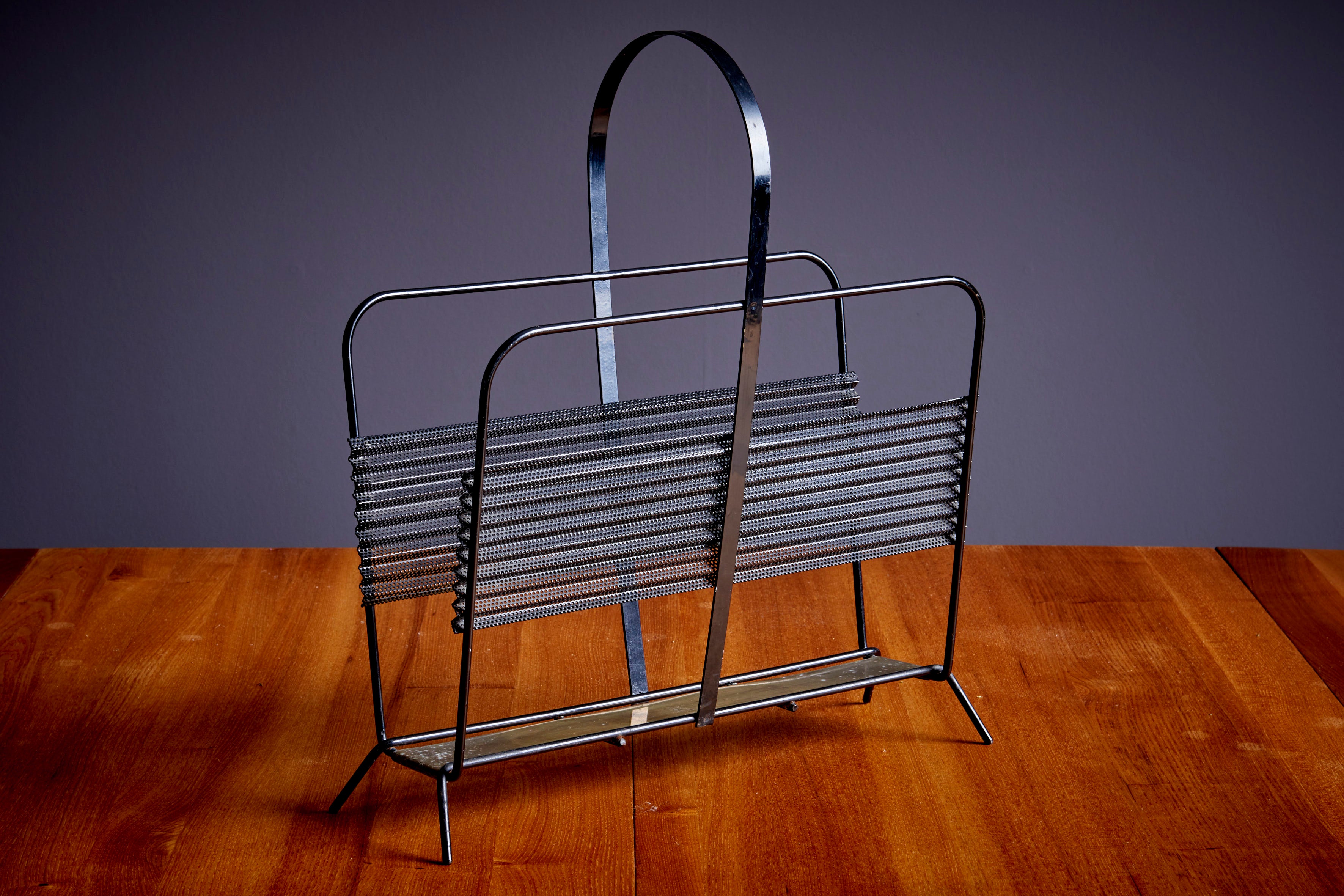 Mathieu Matégot Magazine Rack or Stand or Tray in Black and Brass France, 1950s For Sale
