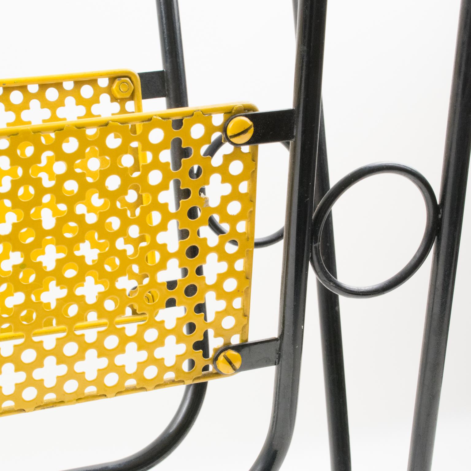 Mathieu Matégot Mid-Century Black, Yellow Lacquered Metal Magazine Holder For Sale 5