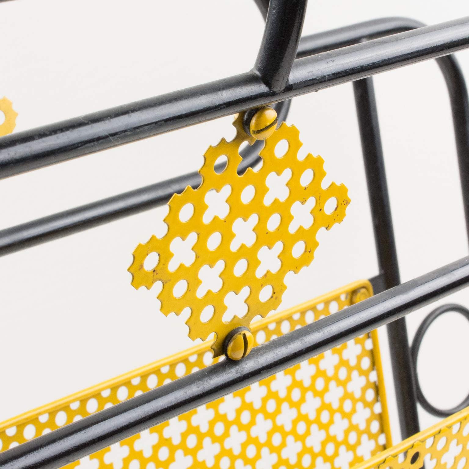 Mathieu Matégot Mid-Century Black, Yellow Lacquered Metal Magazine Holder For Sale 6