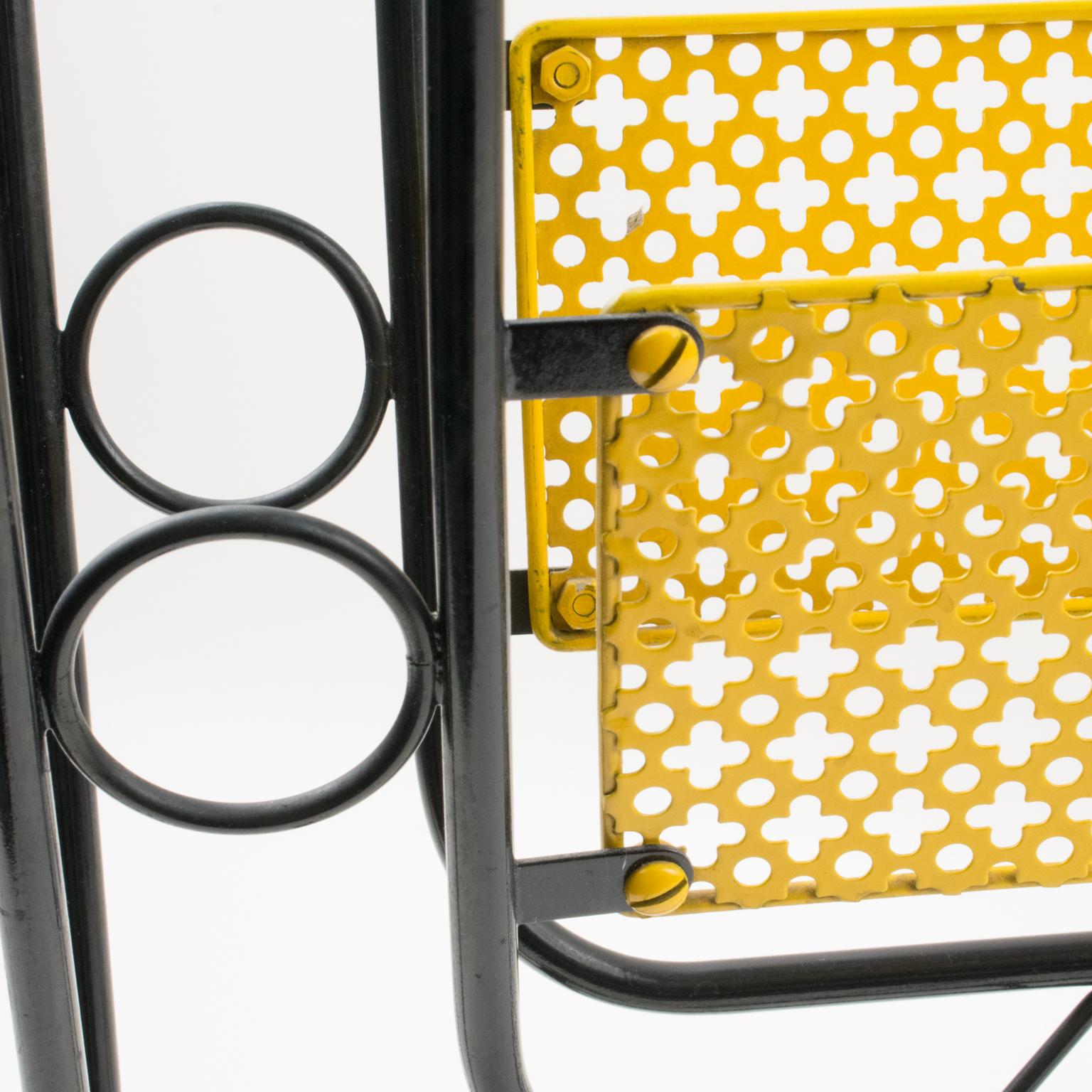 Mathieu Matégot Mid-Century Black, Yellow Lacquered Metal Magazine Holder For Sale 7