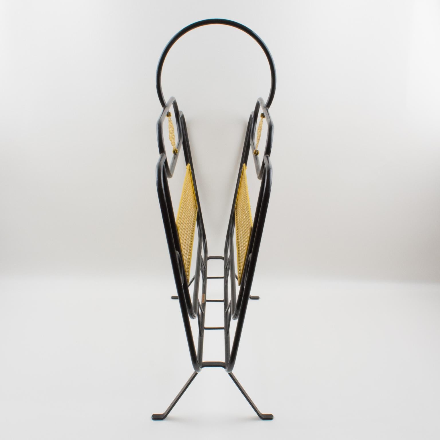 Mid-20th Century Mathieu Matégot Mid-Century Black, Yellow Lacquered Metal Magazine Holder For Sale