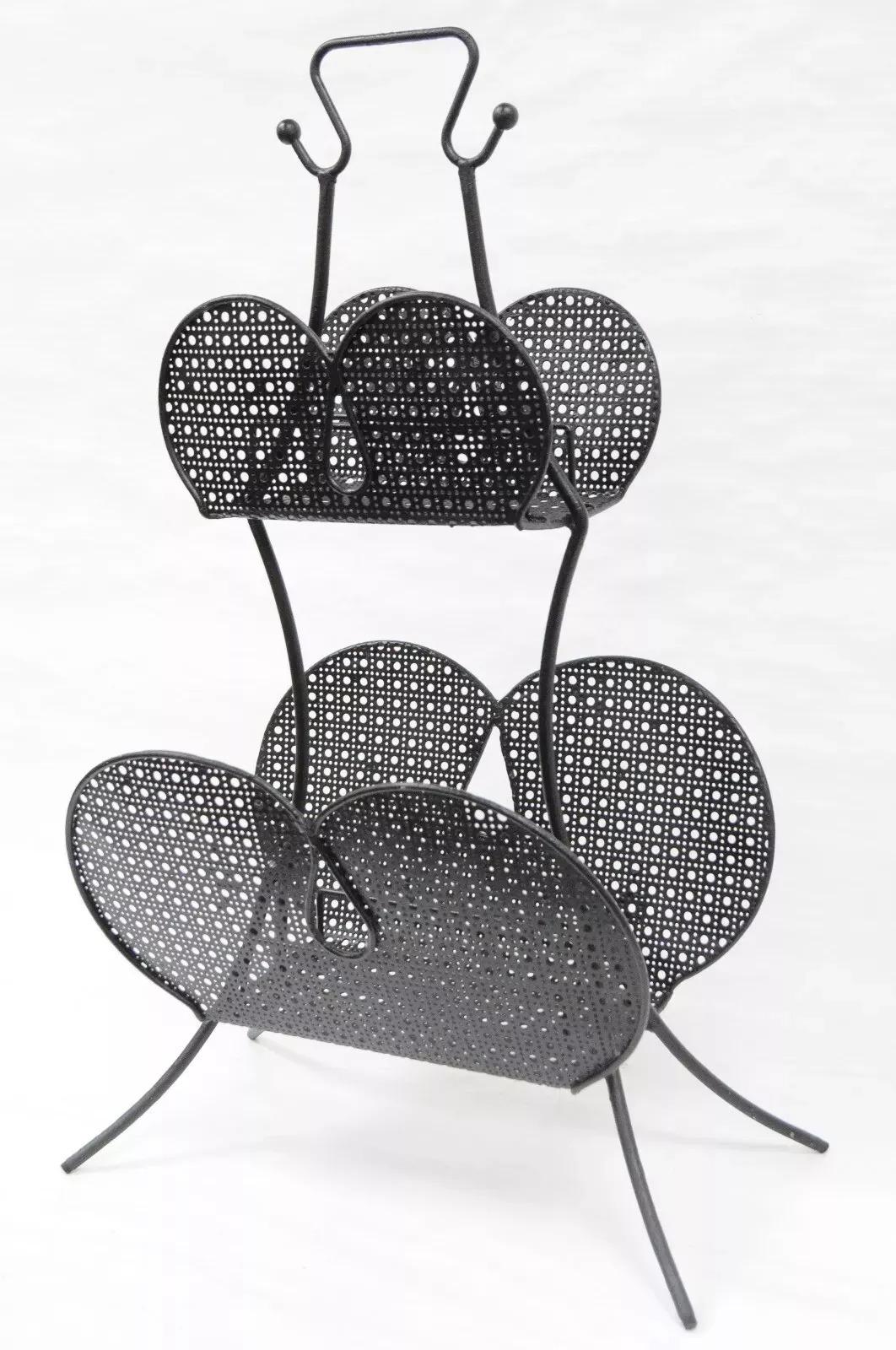 Mathieu Mategot Porta riviste a 2 livelli con rete metallica a forcina nera del Mid Century Modern in vendita 5
