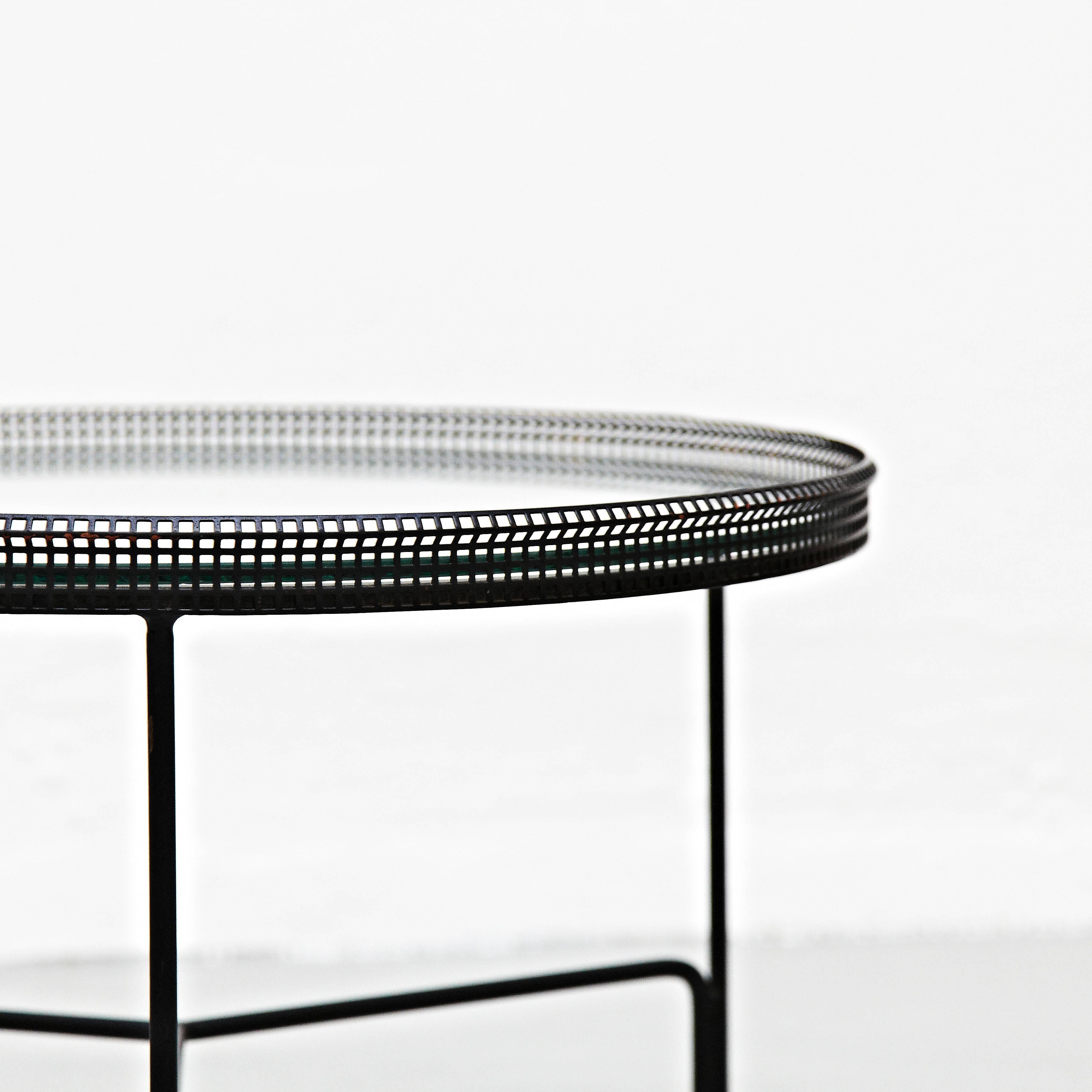 Lacquered Mathieu Matégot Mid-Century Modern Black Metal and Glass Coffee Table