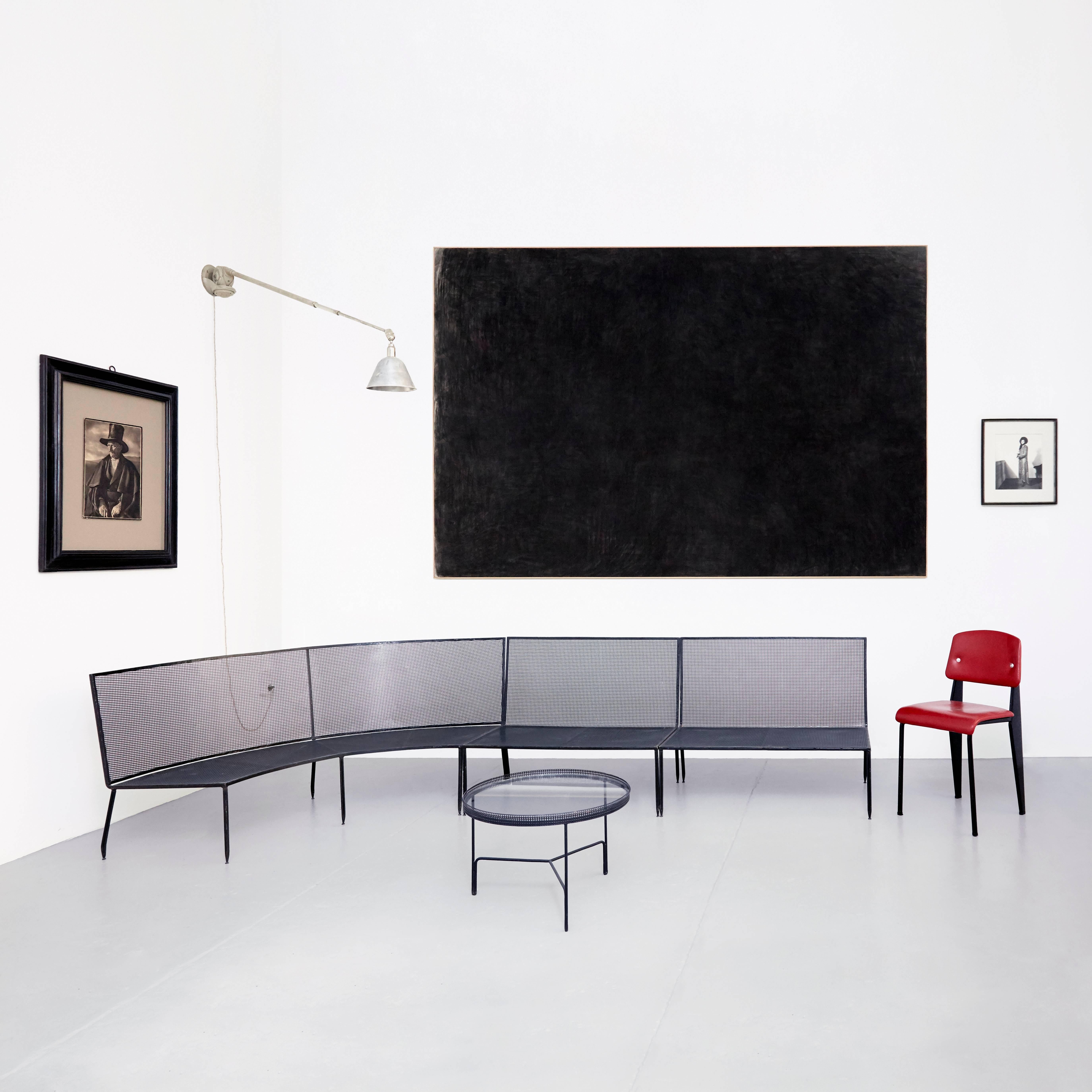 Mid-20th Century Mathieu Matégot Mid-Century Modern Black Metal and Glass Coffee Table