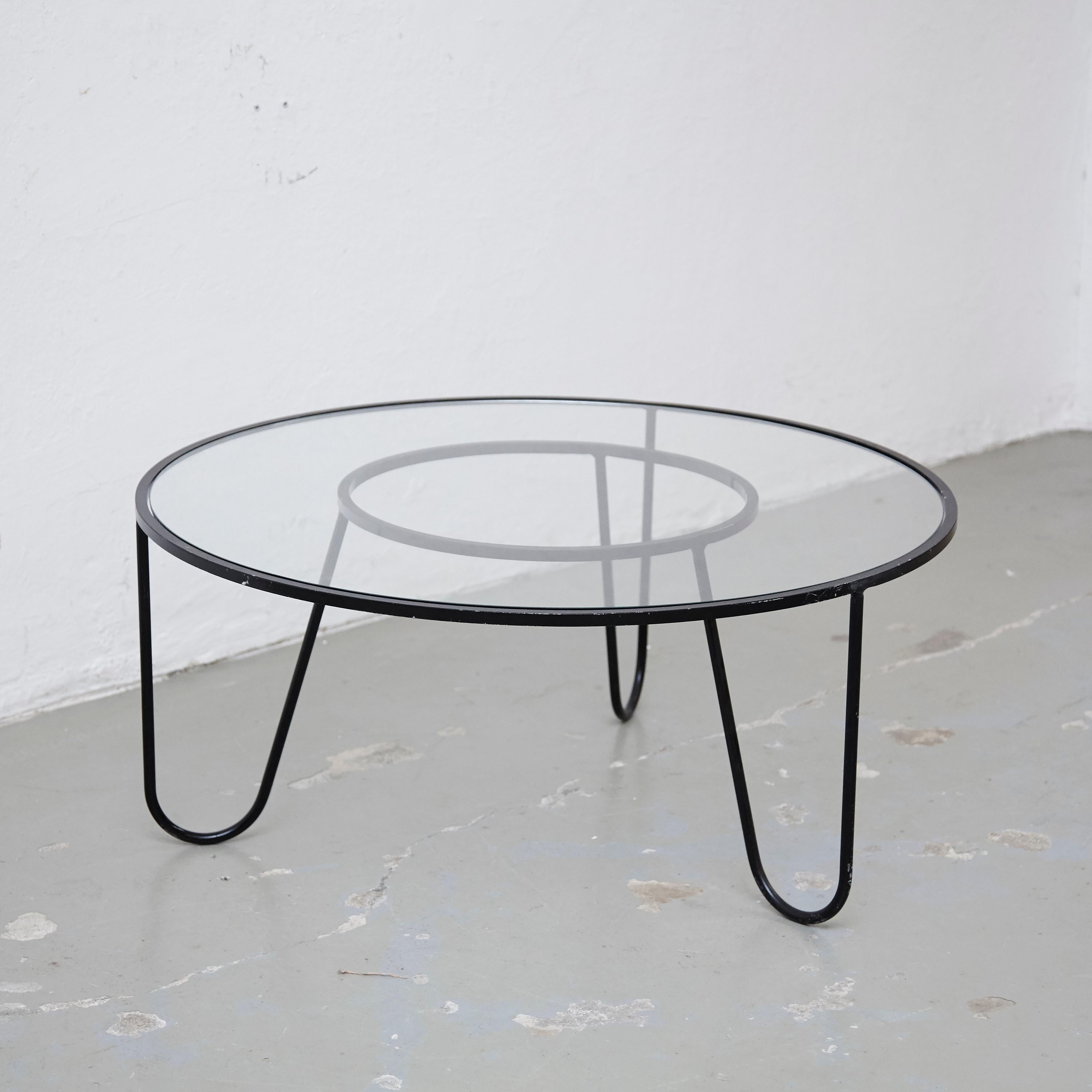 Mid-20th Century Mathieu Matégot Mid-Century Modern Black Metal and Glass Coffee Table circa 1950