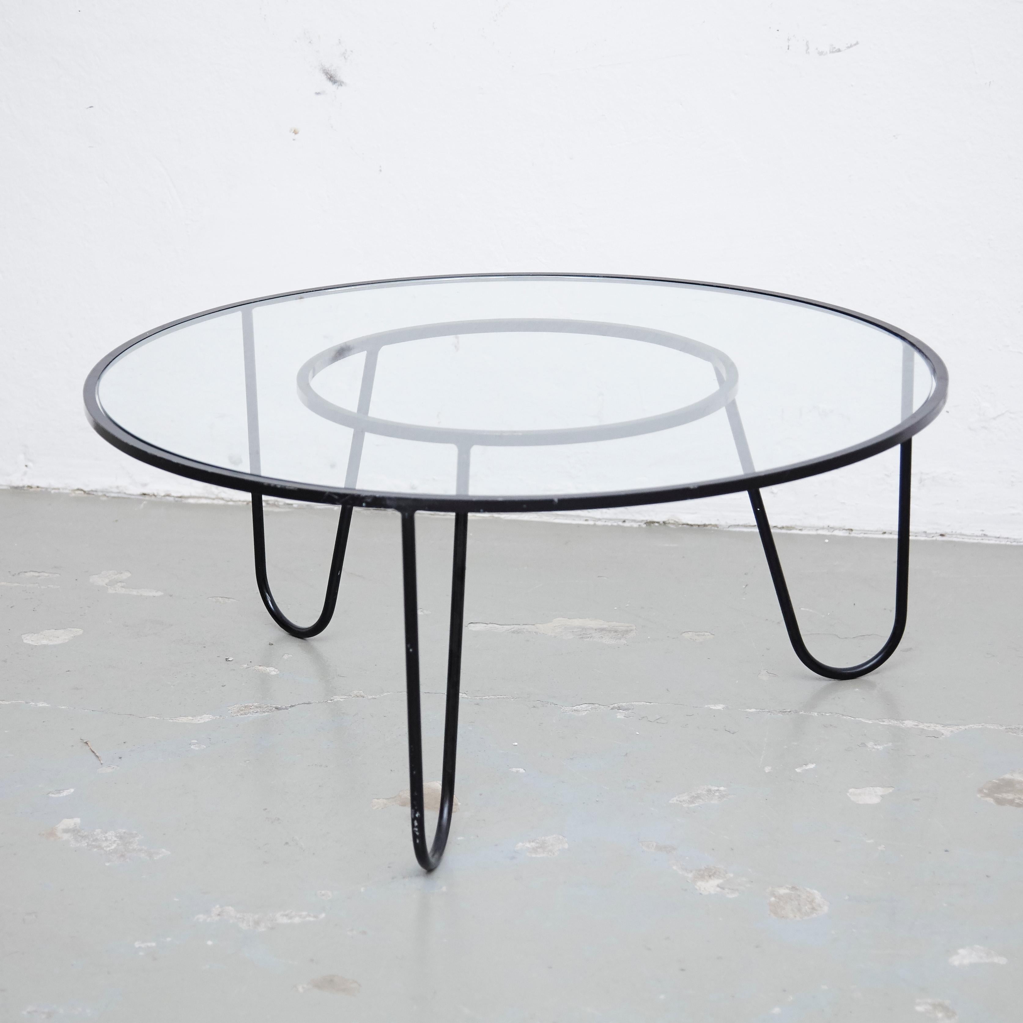 Mathieu Matégot Mid-Century Modern Black Metal and Glass Coffee Table circa 1950 1