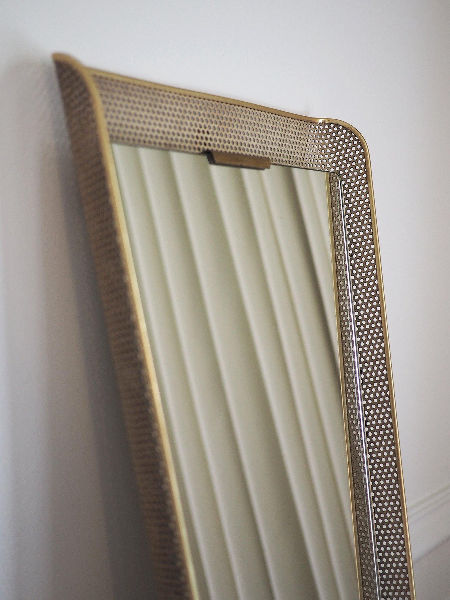 Mathieu Mategot Mid-Century Modern Brass Mirror, c.1950s In Good Condition In Melville, NY
