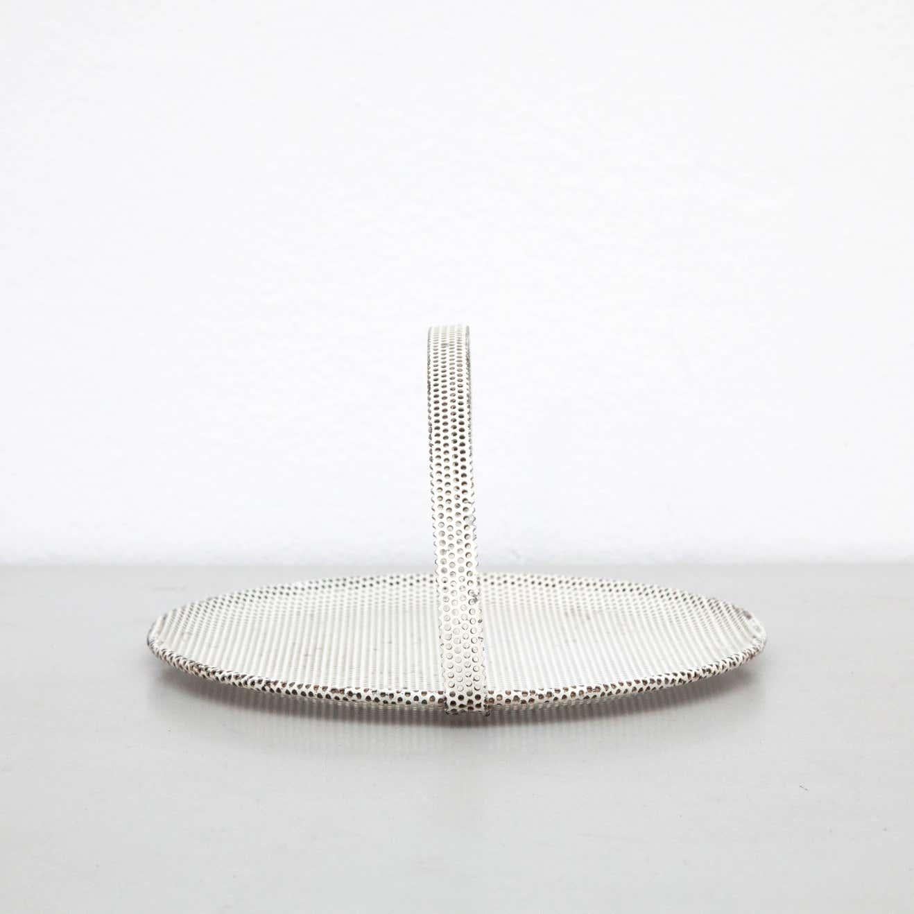 Mid-20th Century Mathieu Matégot Mid-Century Modern Enameled White Metal Plate, circa 1950 For Sale