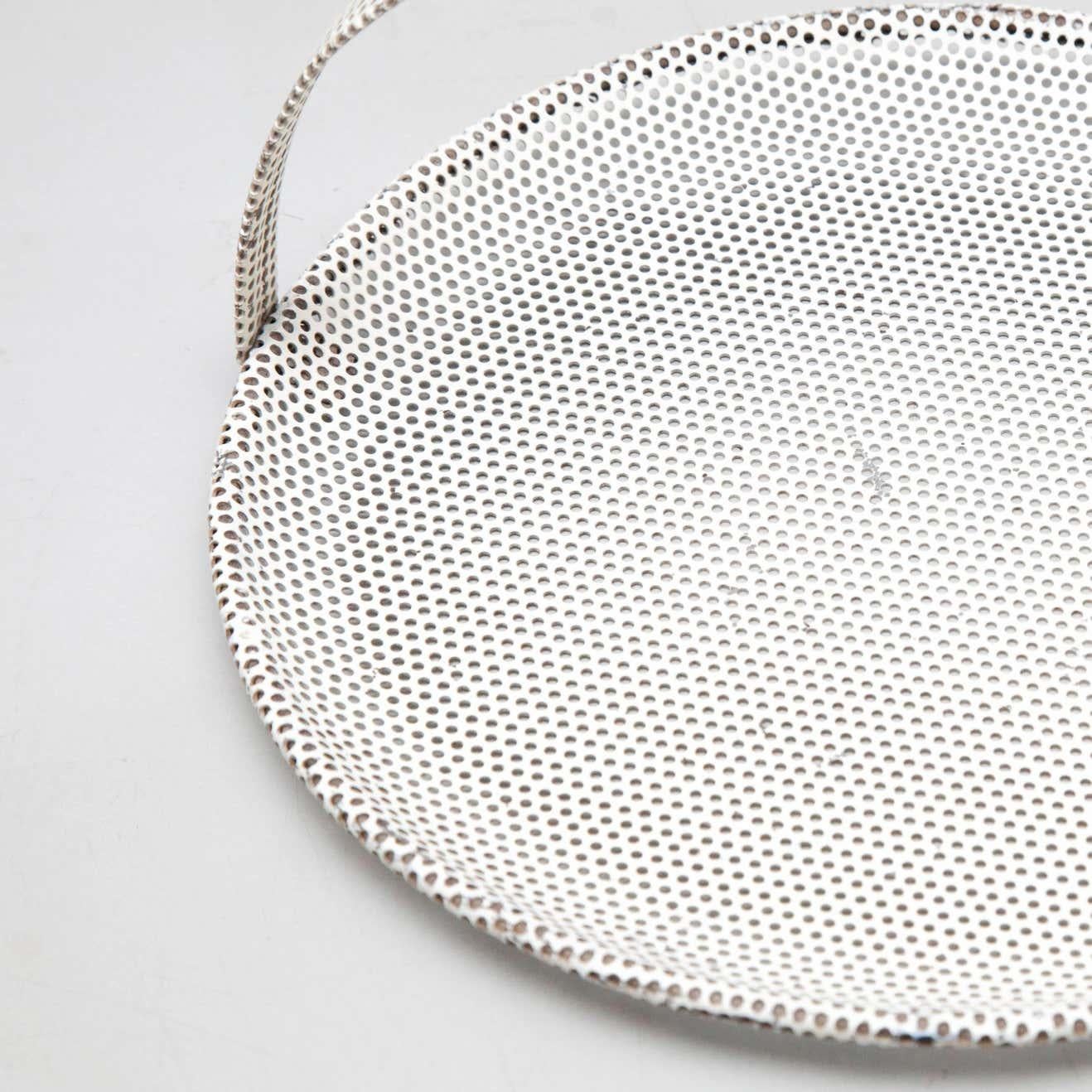 Mathieu Matégot Mid-Century Modern Enameled White Metal Plate, circa 1950 For Sale 1