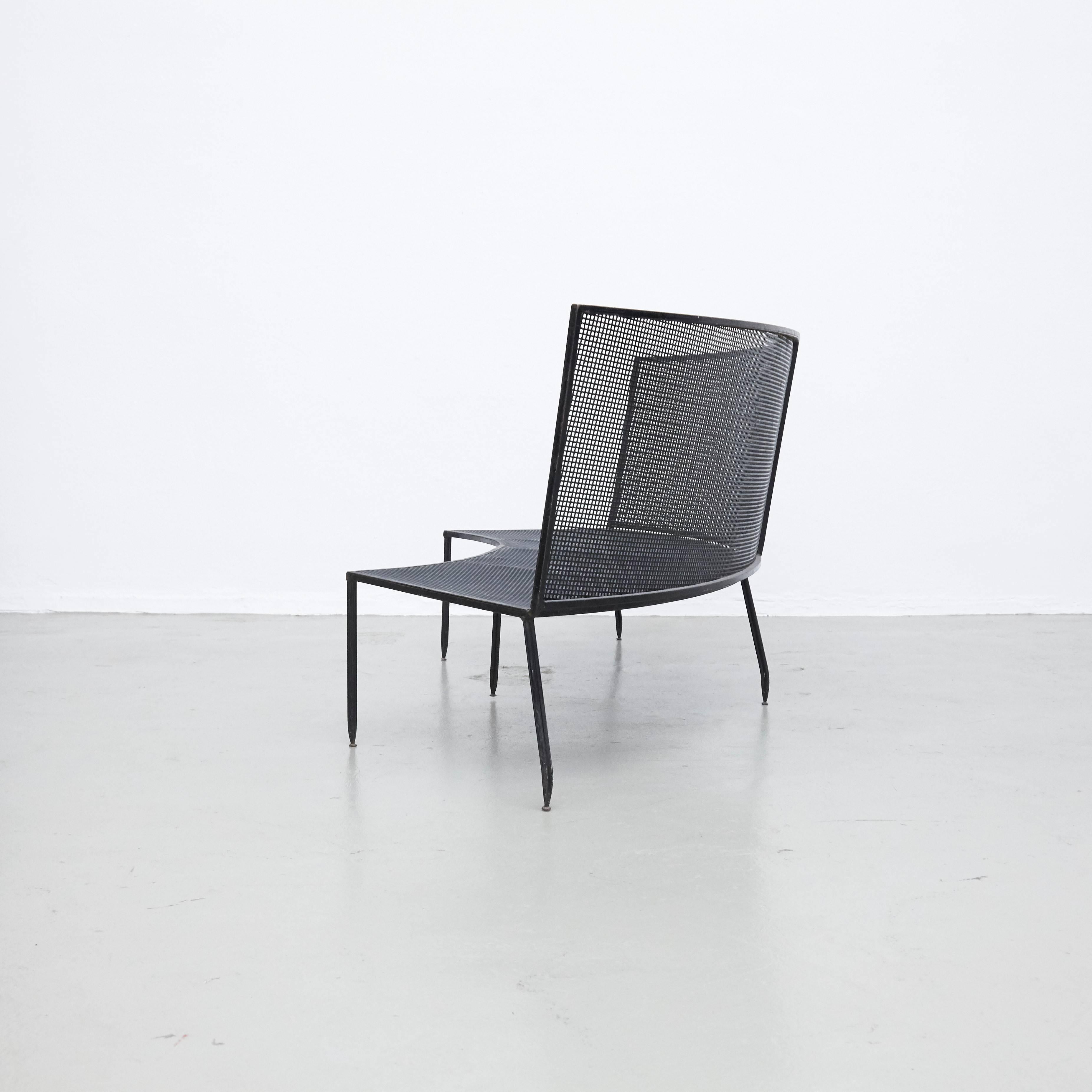 Mid-20th Century Mathieu Matégot Mid-Century Modern Formalist Black Lacquered Curved Metal Sofa