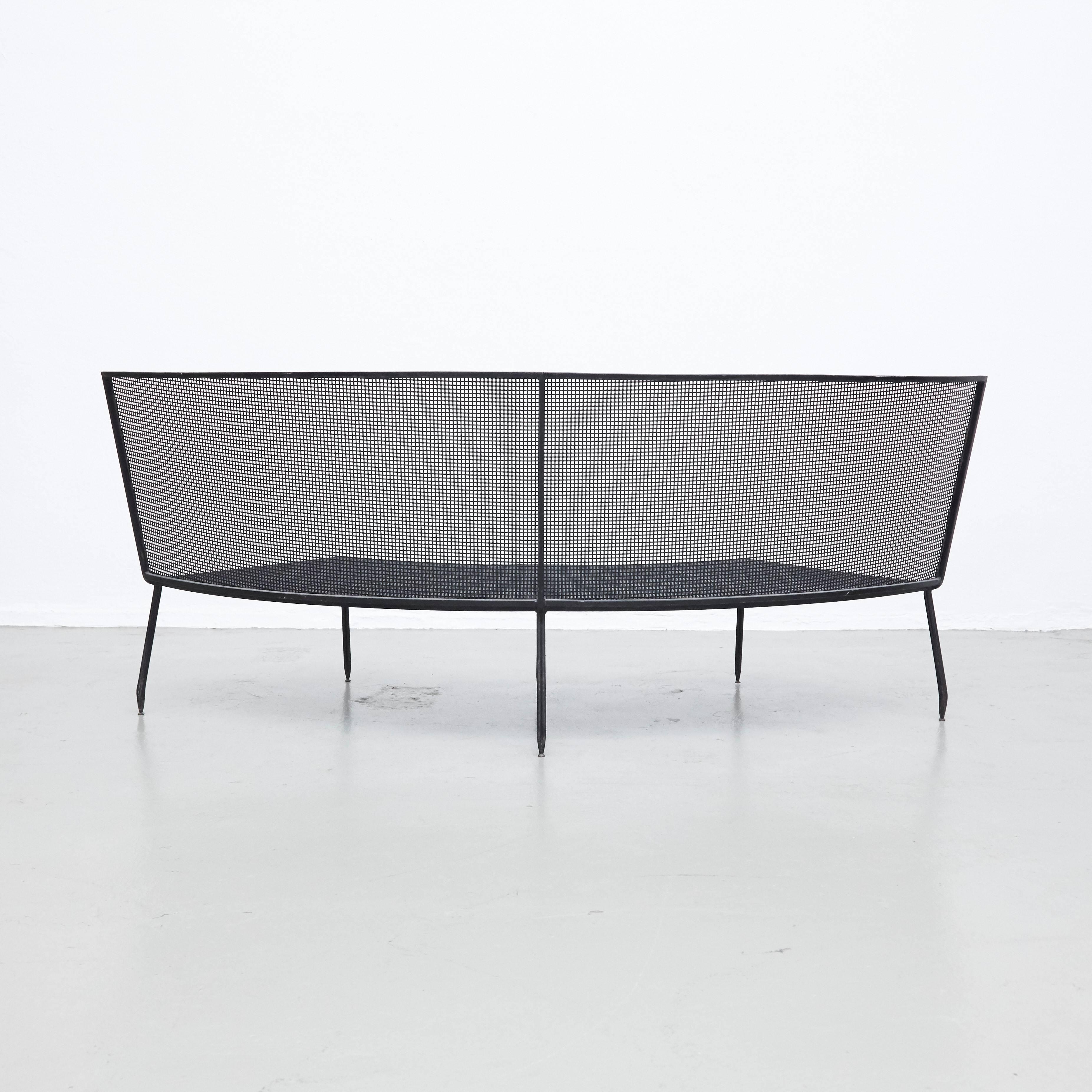 Mid-20th Century Mathieu Matégot Mid-Century Modern Formalist Black Lacquered Curved Metal Sofa