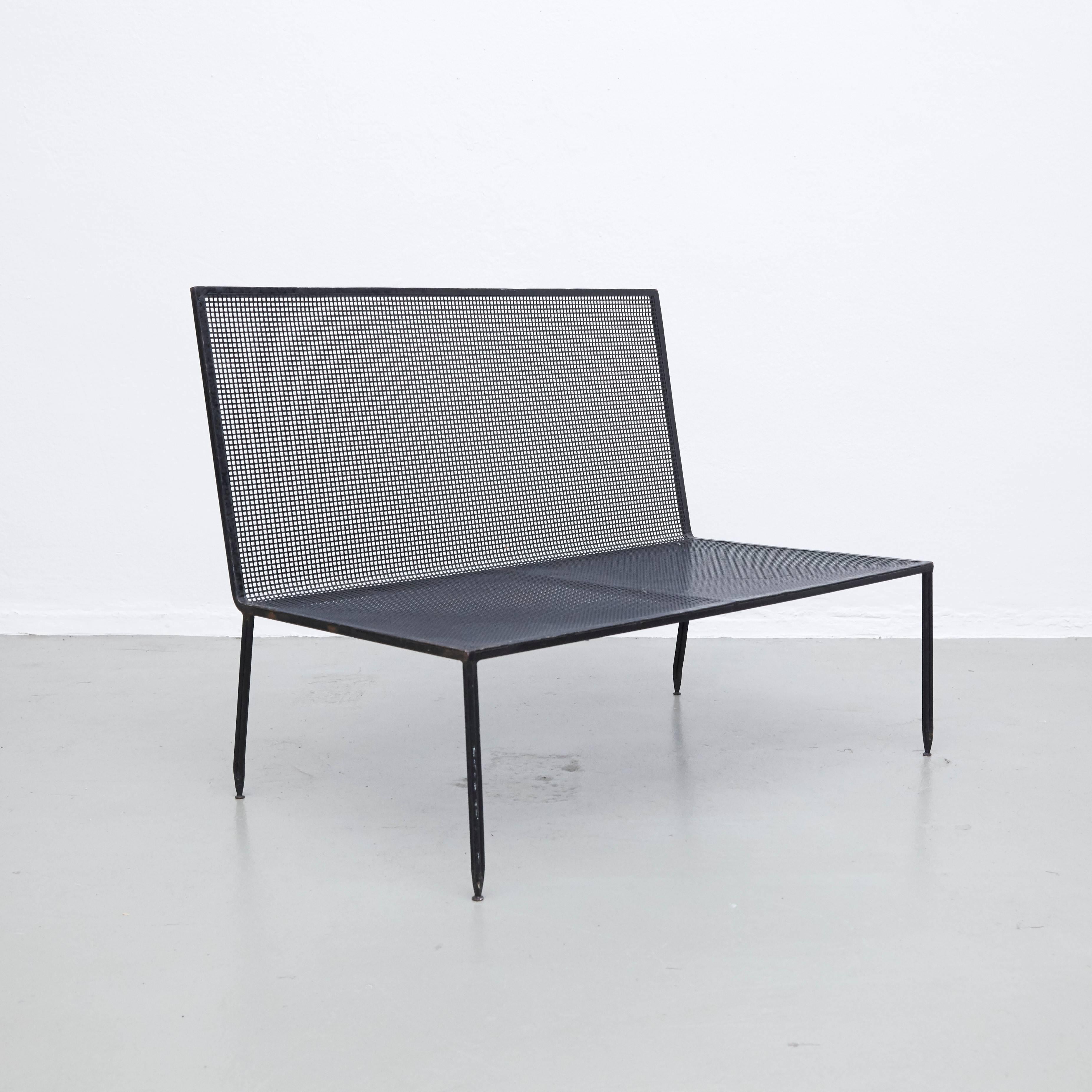 French Mathieu Matégot Mid-Century Modern Formalist Black Lacquered Metal Sofa
