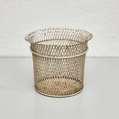Mathieu Matégot Mid-Century Modern French White Metal Paper Bin , circa 1950