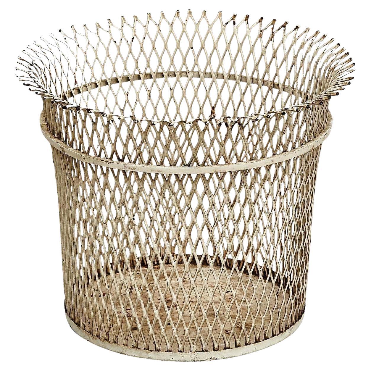 Mathieu Matégot Mid-Century Modern French White Metal Paper Bin , circa 1950