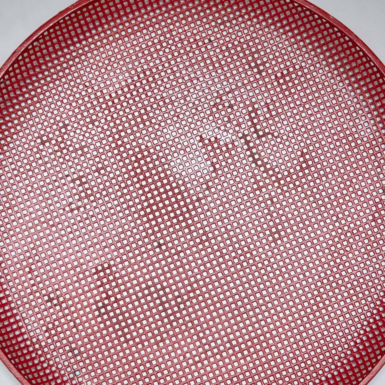 French Mathieu Matégot Mid-Century Modern Red Enameled Metal Plate, circa 1950 For Sale