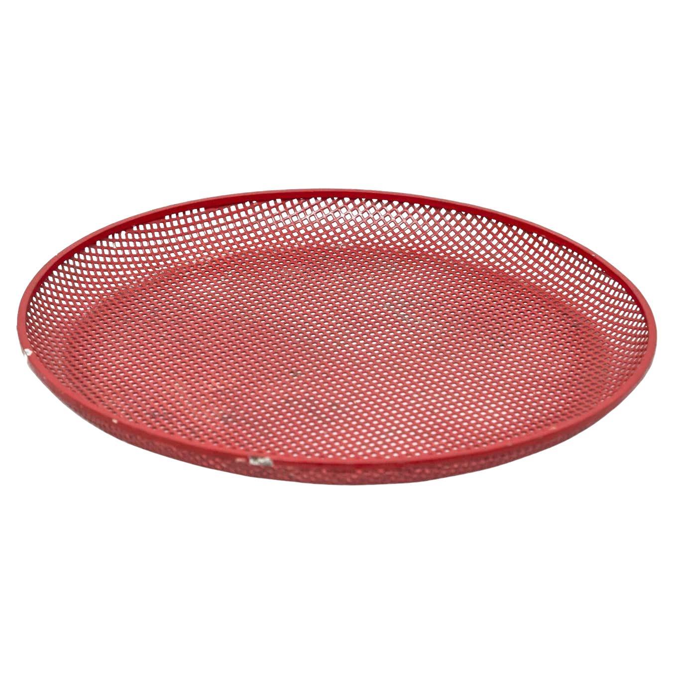 Mathieu Matégot Mid-Century Modern Red Enameled Metal Plate, circa 1950 For Sale