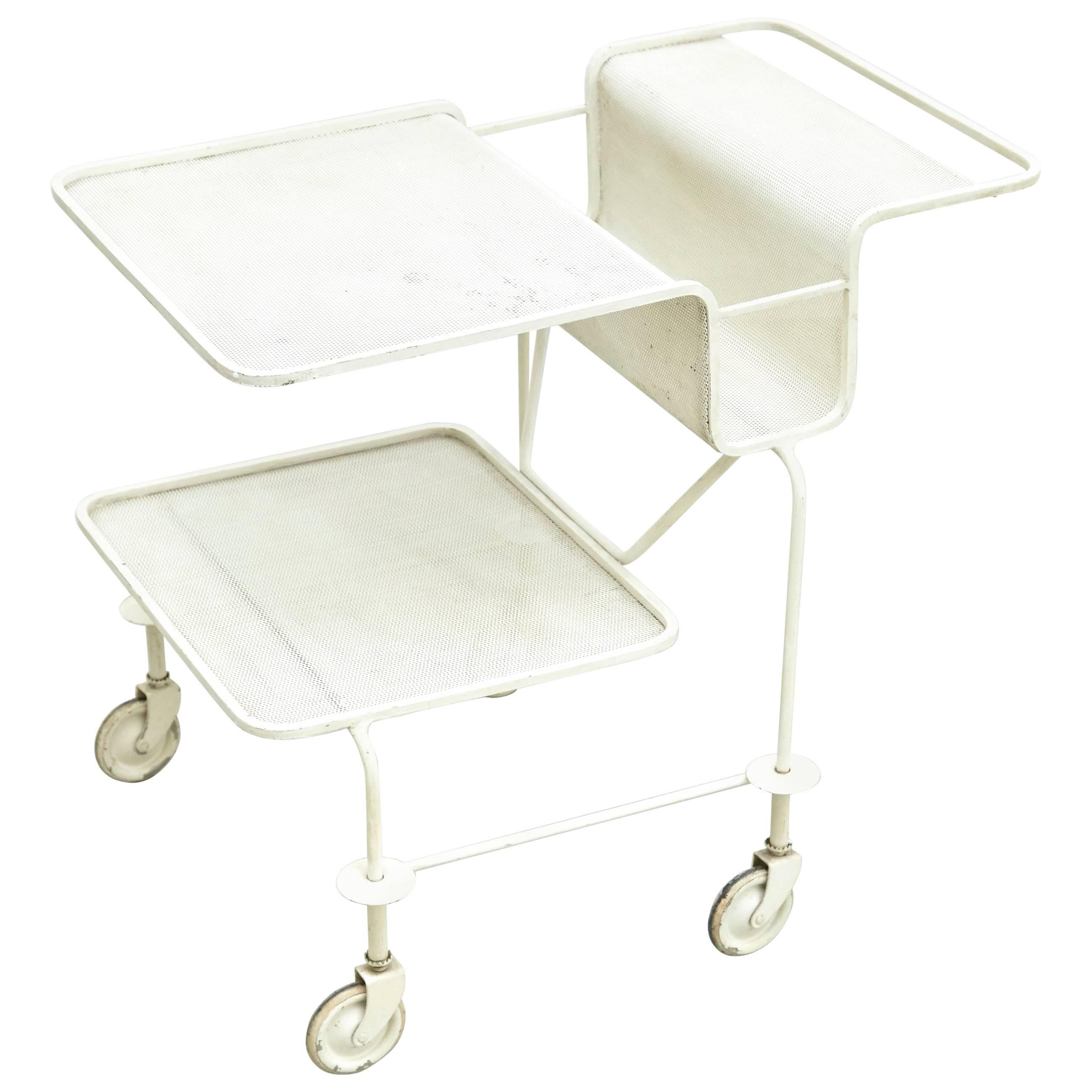 Mathieu Mategot Mid Century Modern White Lacquered French Trolley, circa 1950