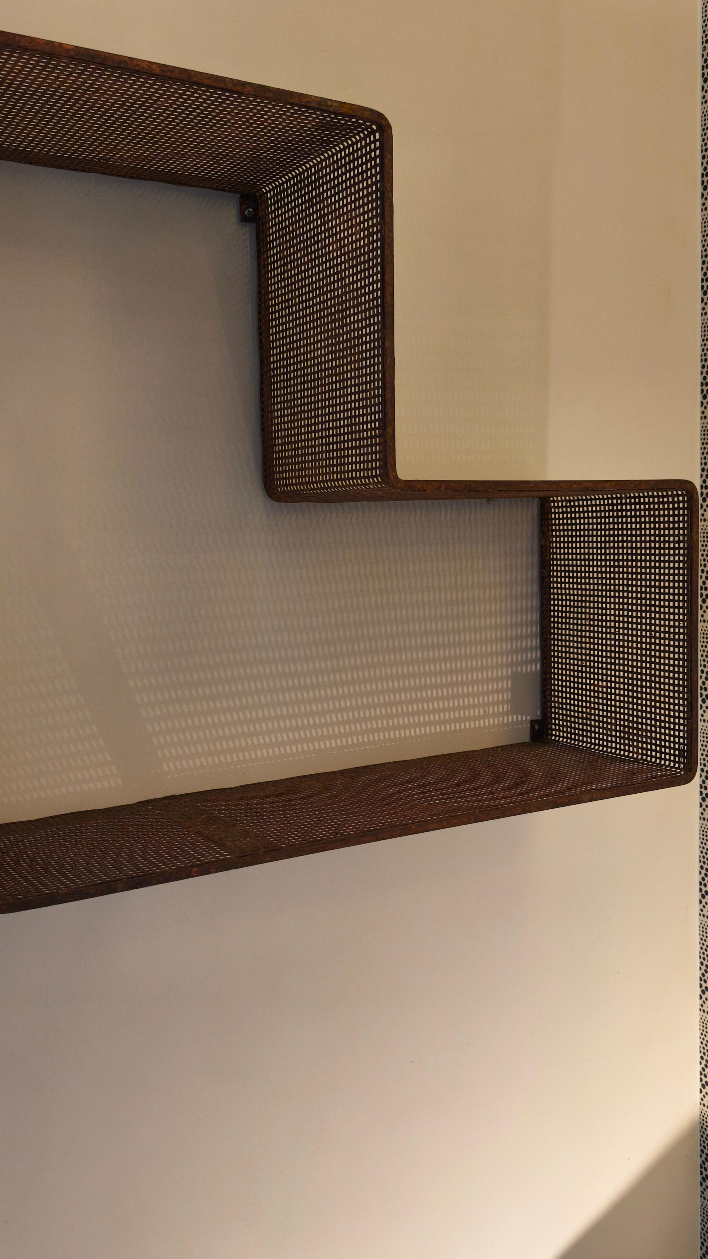 Mathieu Matégot Midcentury Dedal wall shelf, red perforated metal, France, 50s For Sale 5
