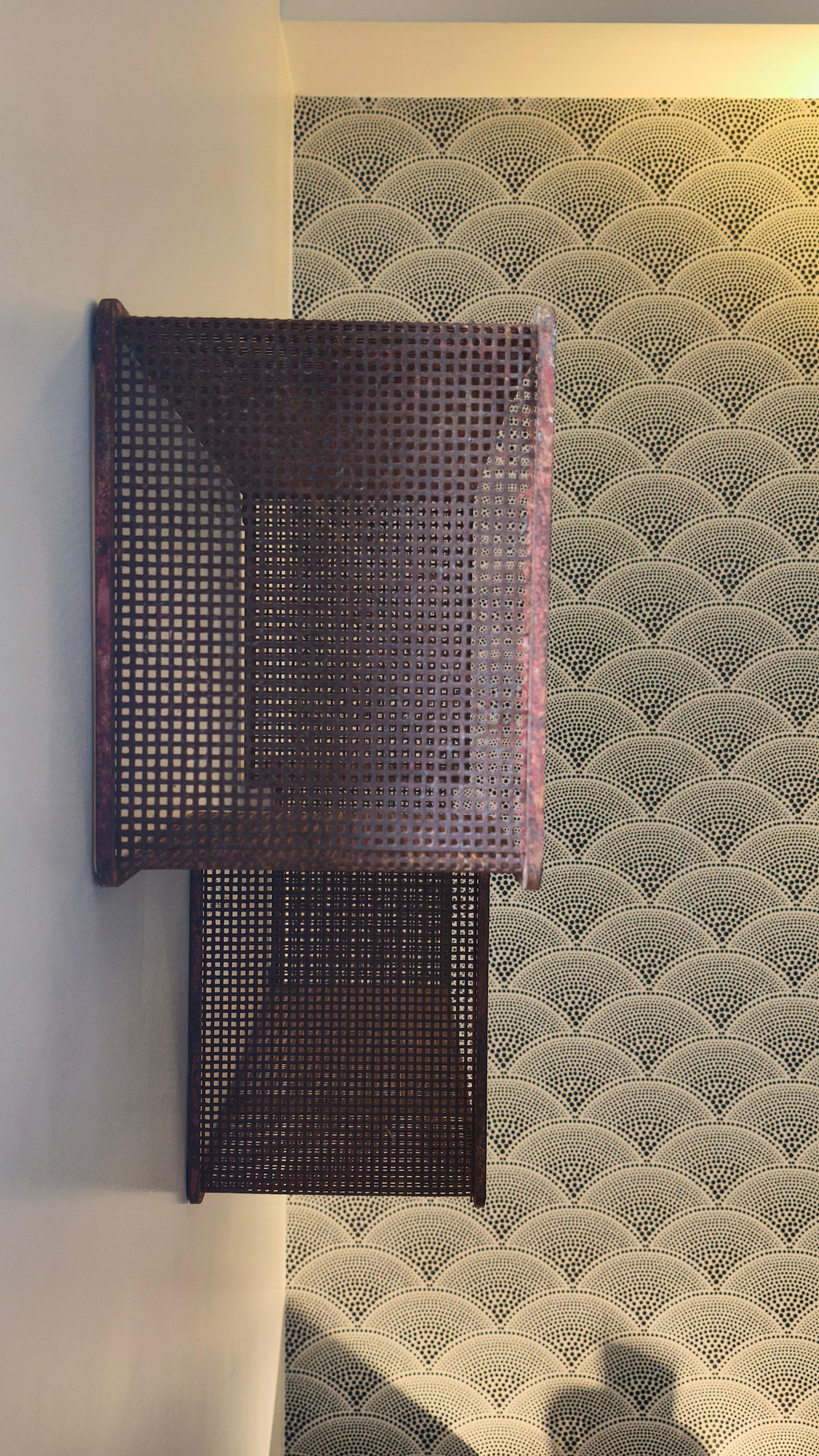 Mathieu Matégot Midcentury Dedal wall shelf, red perforated metal, France, 50s For Sale 6